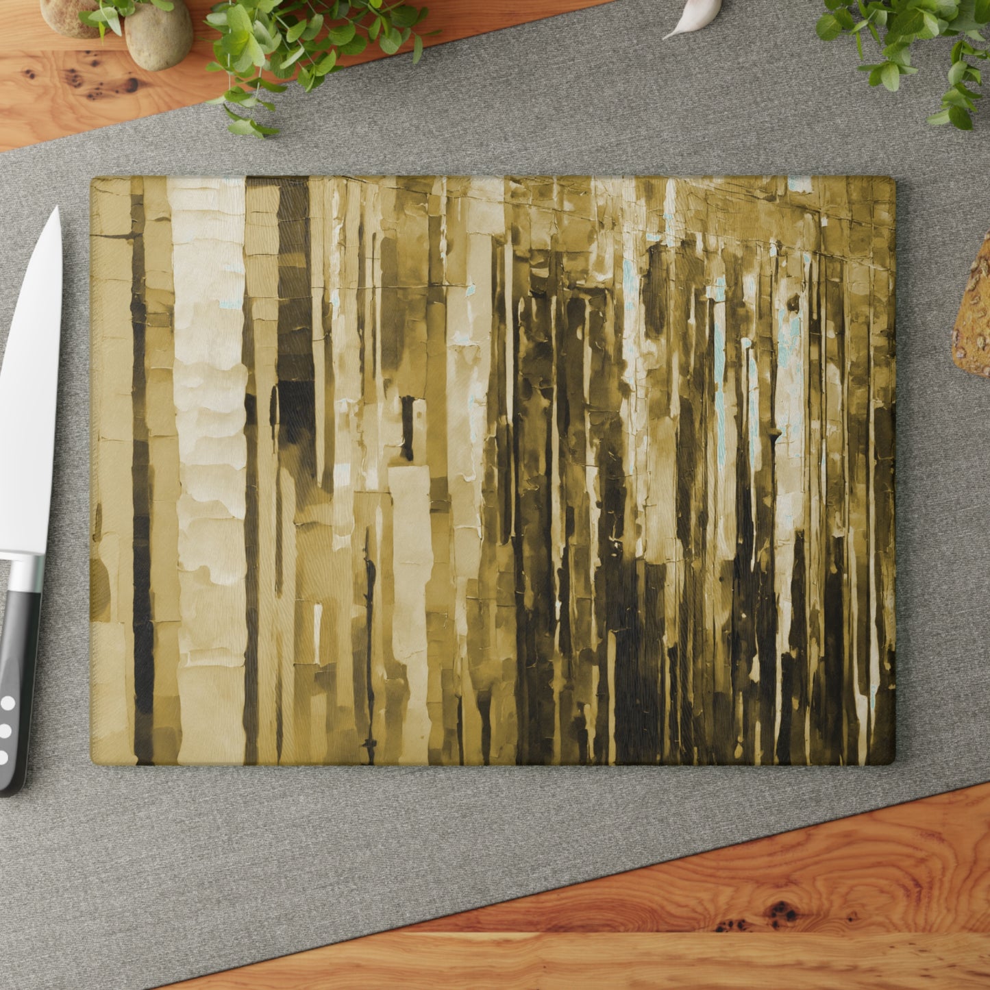 Striped Light Brown 11" x 15" Glass Cutting Board