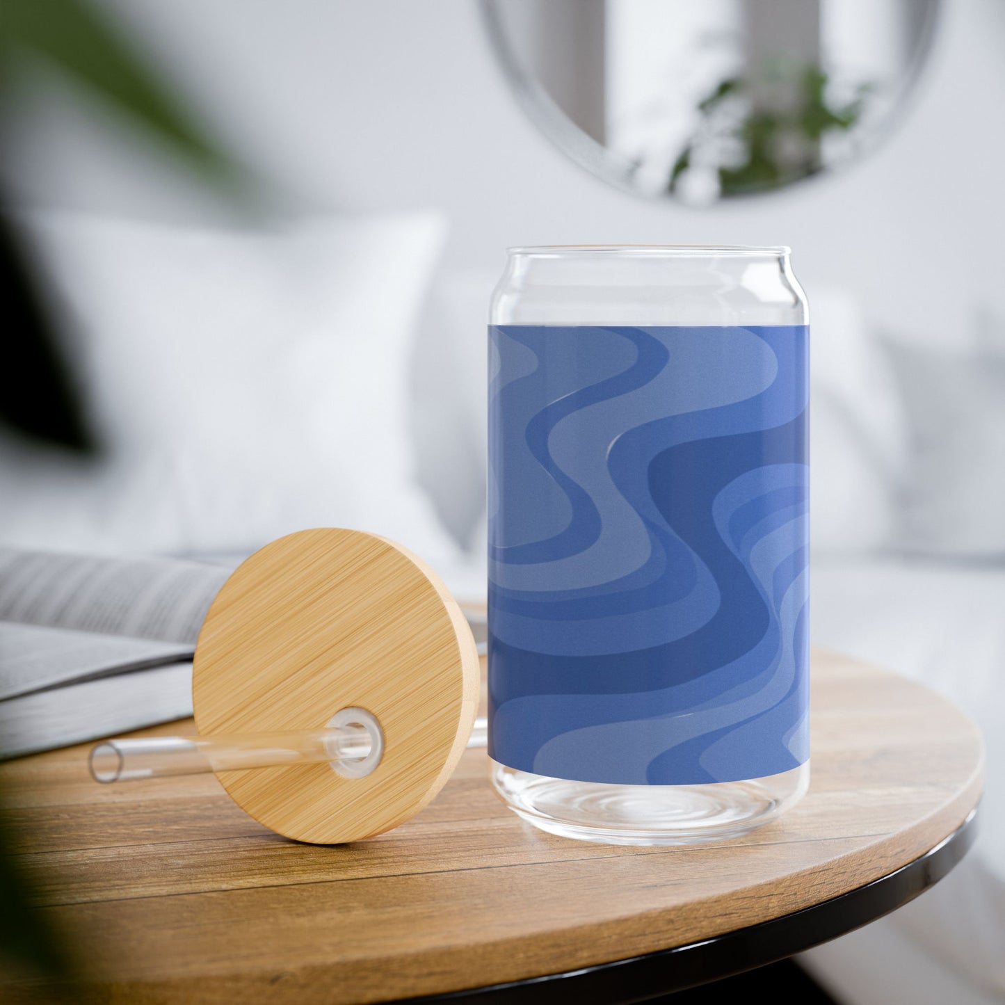 Deep Blue Wavey Sipper Glass, 16oz