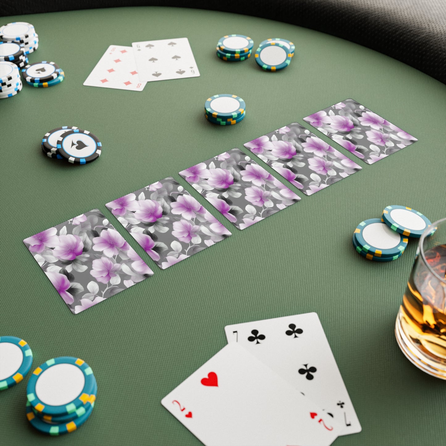 Purple Blossom Floral Bunch Poker Cards