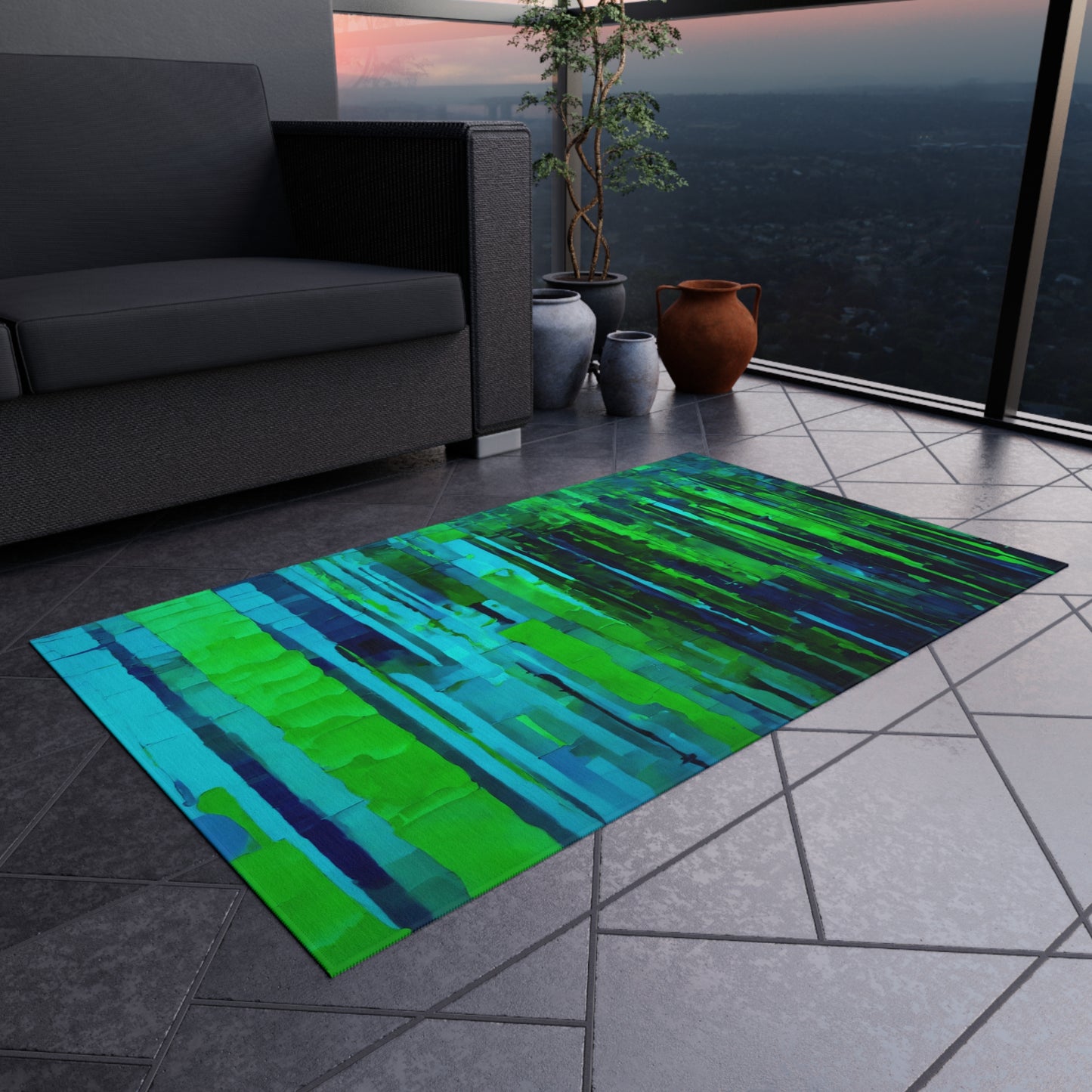 Striped Blue Green 36" x 60" Outdoor Rug