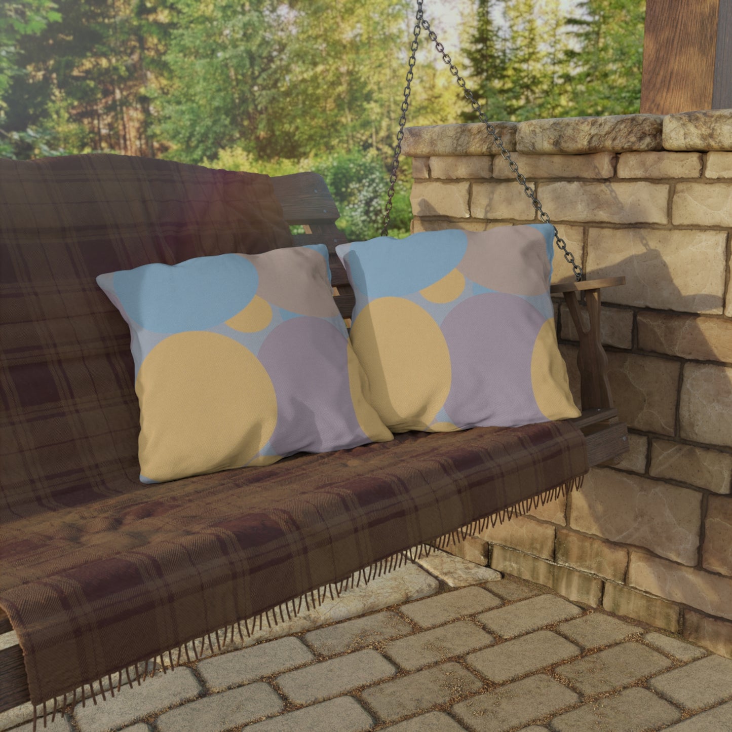 Pastel Baby Blue and Peach Patches 20" x 20" Outdoor Pillows