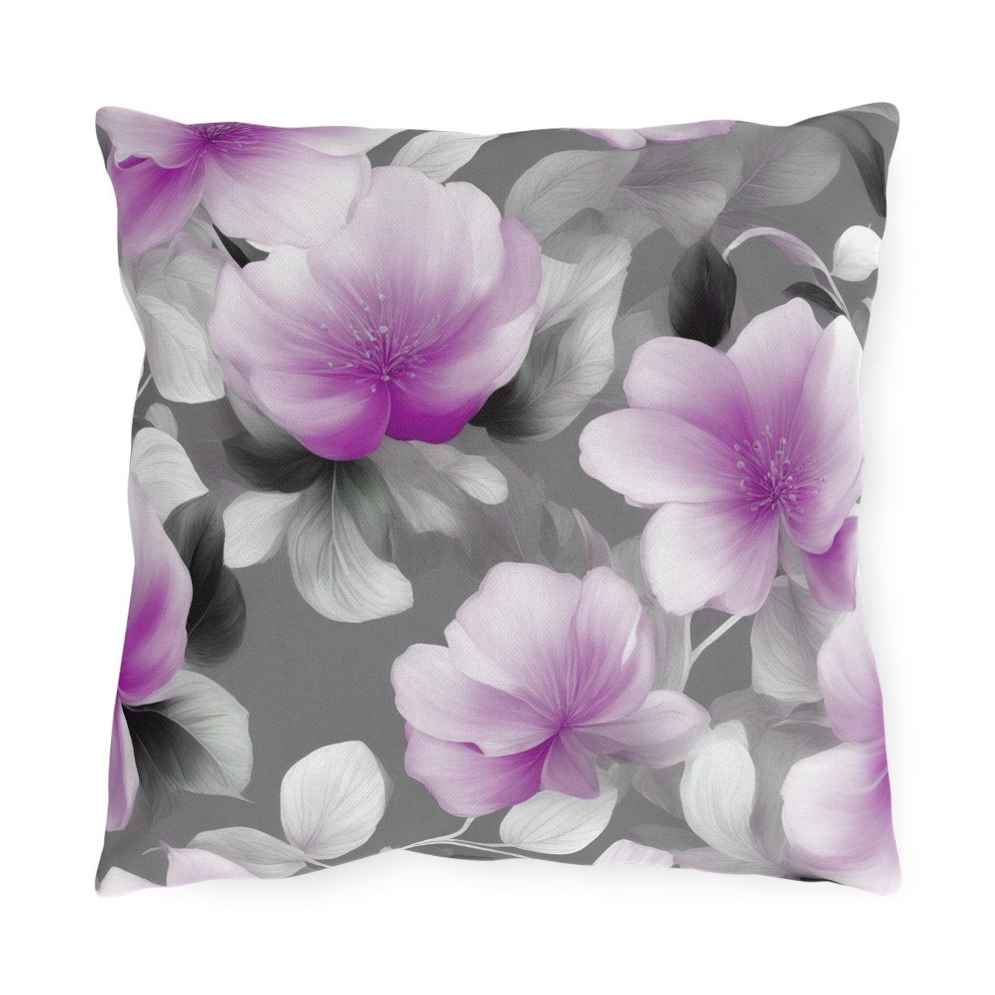 Red Blossom Floral Bunch Outdoor Pillow, 16" x 16"