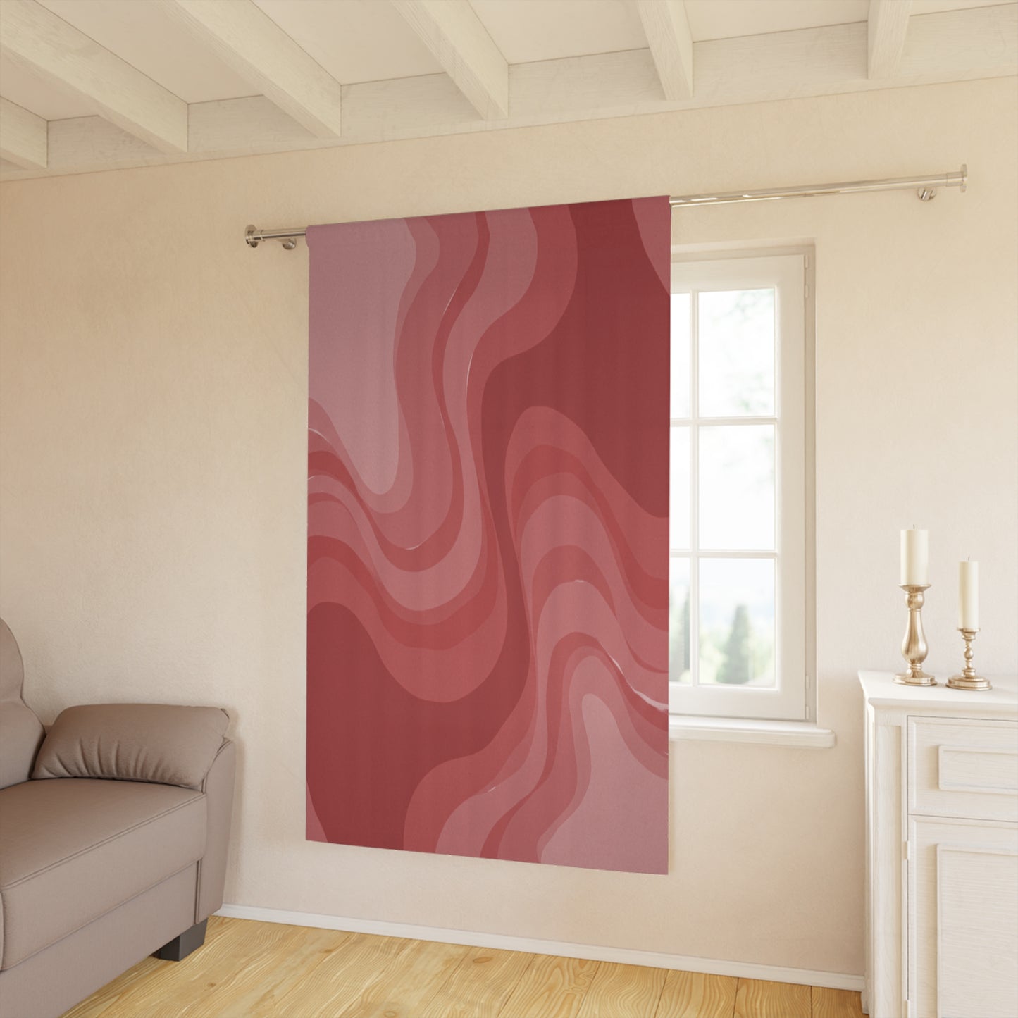Power Red Wavey Window Curtain, 50" x 84", blackout
