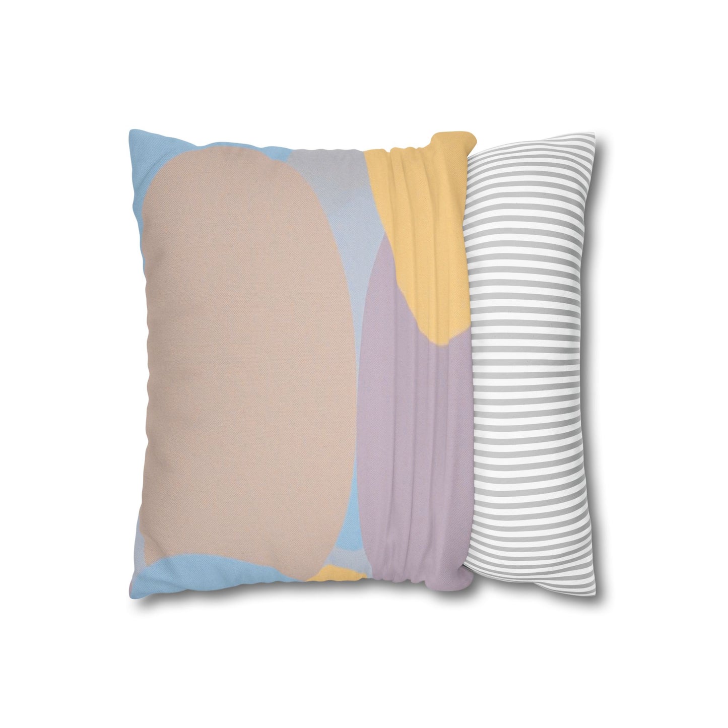 Pastel Baby Blue and Peach Patches Spun Polyester Square Pillowcase, 14" x 14"
