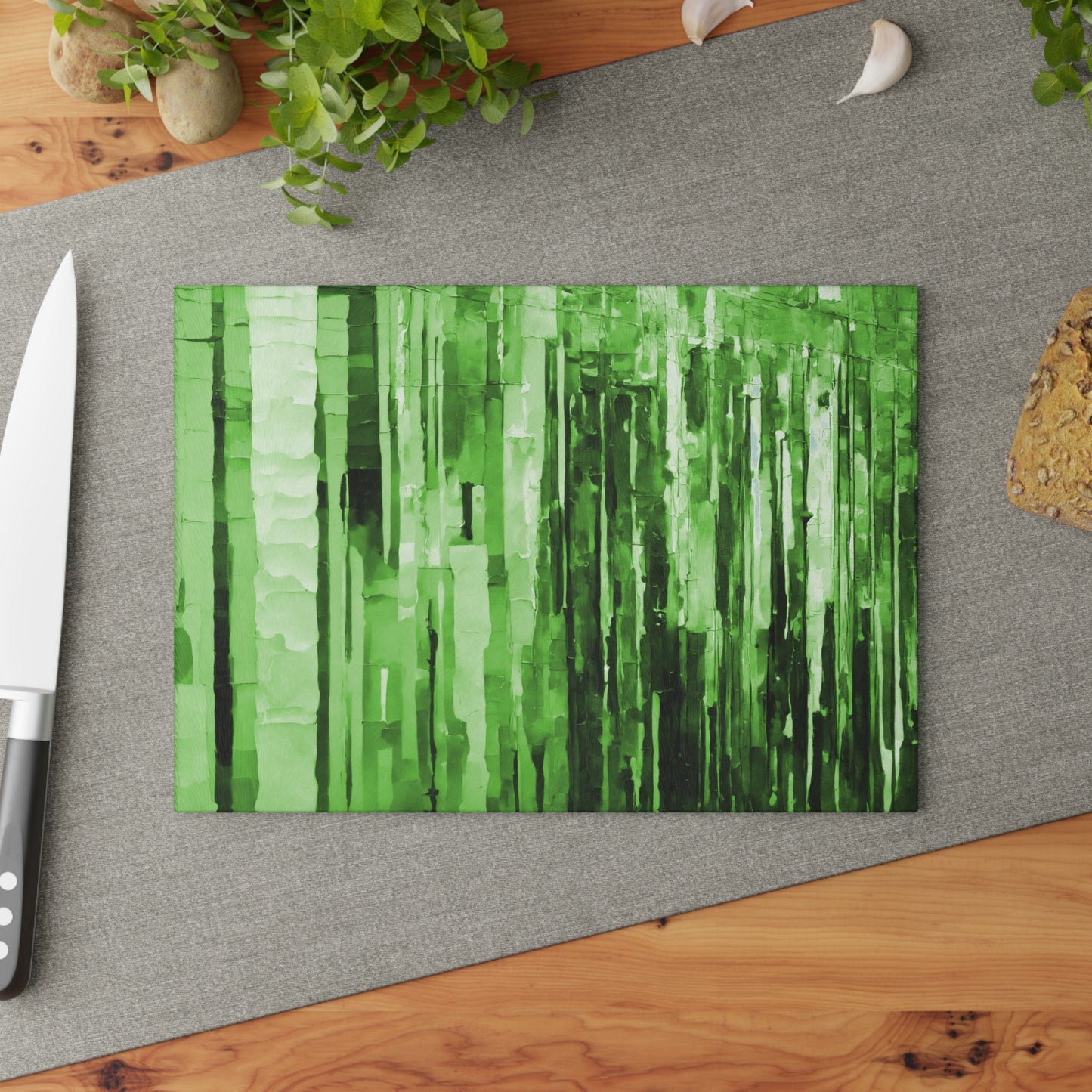 Striped Mint Pastels 8" x 11" Glass Cutting Board