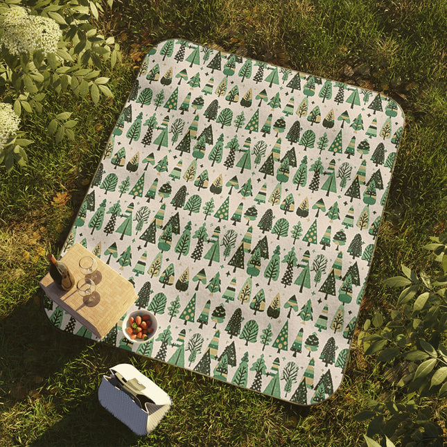 Mini Vintage Green Trees Picnic Blanket, 61" × 51"