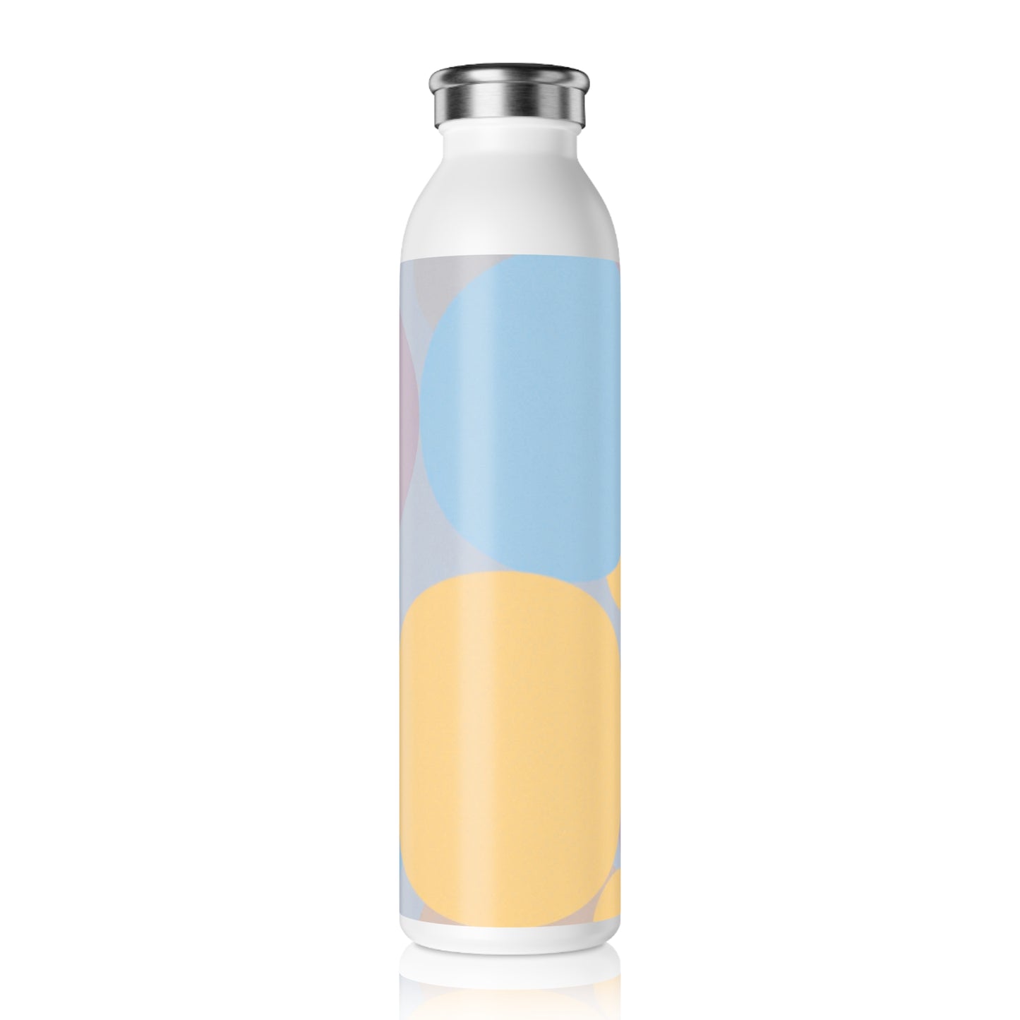 Pastel Baby Blue and Peach Patches Slim Water Bottle, 20 oz White