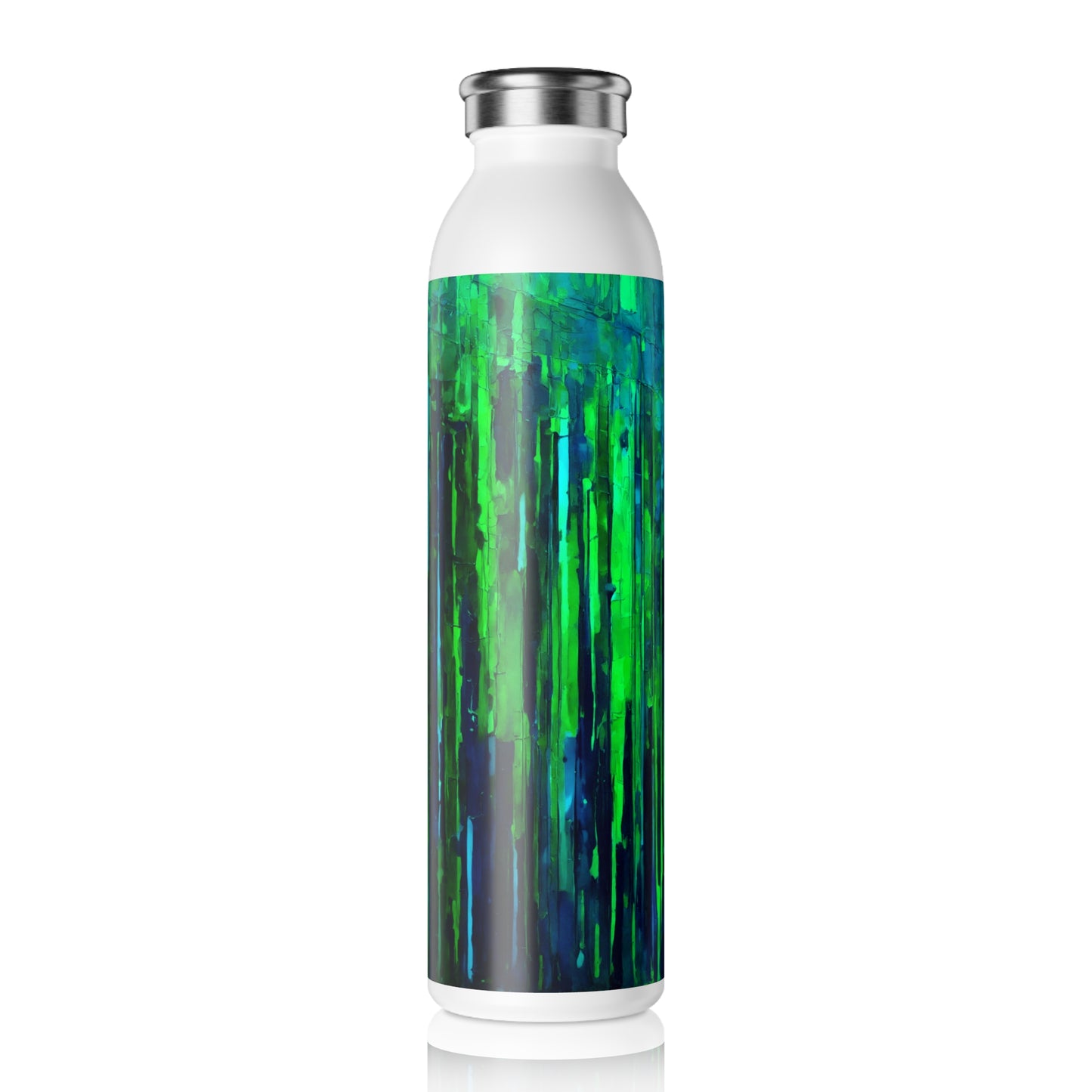 Striped Blue Green Slim Water Bottle, 20 oz White