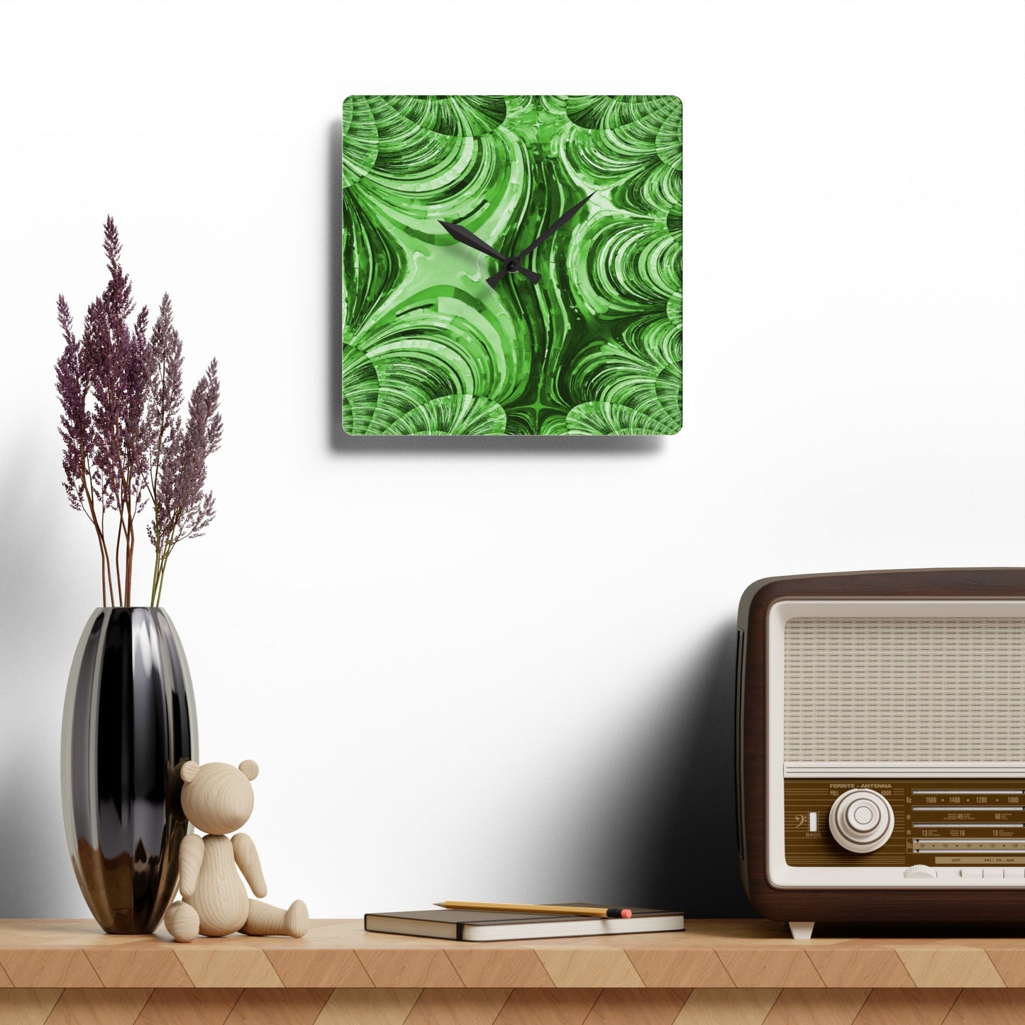 Uzi Spiral Mint Pastel Acrylic Wall Clock, Round or Square, 10.75" x 10.75"