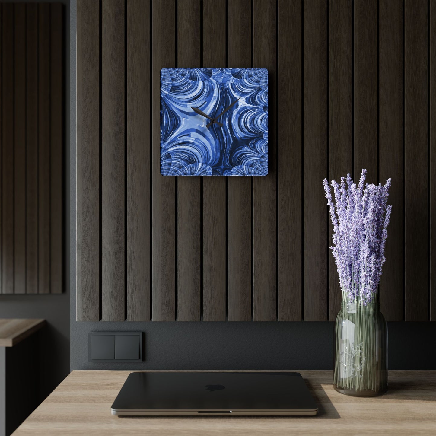 Uzi Spiral Deep Blue Acrylic Wall Clock, Round or Square, 10.75" x 10.75"