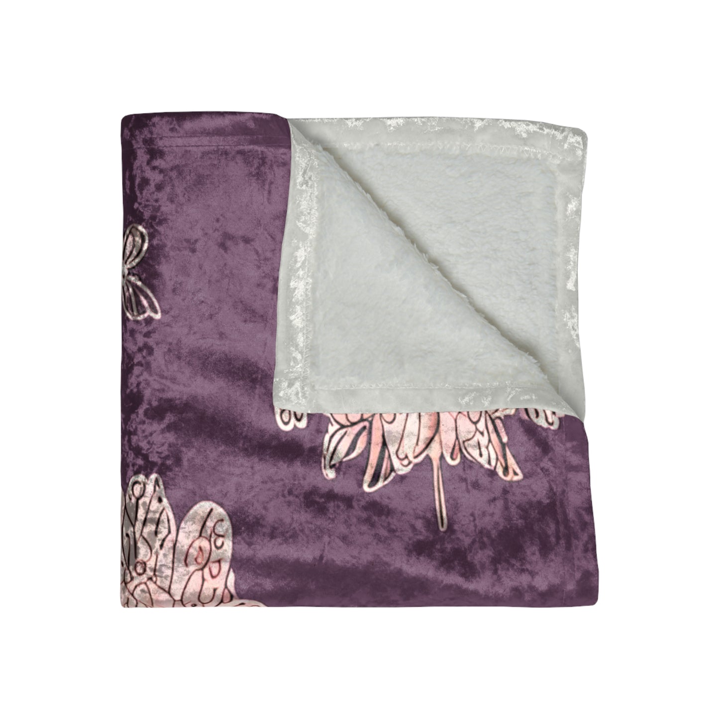 Pink Floral Butterflies 50" x 60" Crushed Velvet Blanket