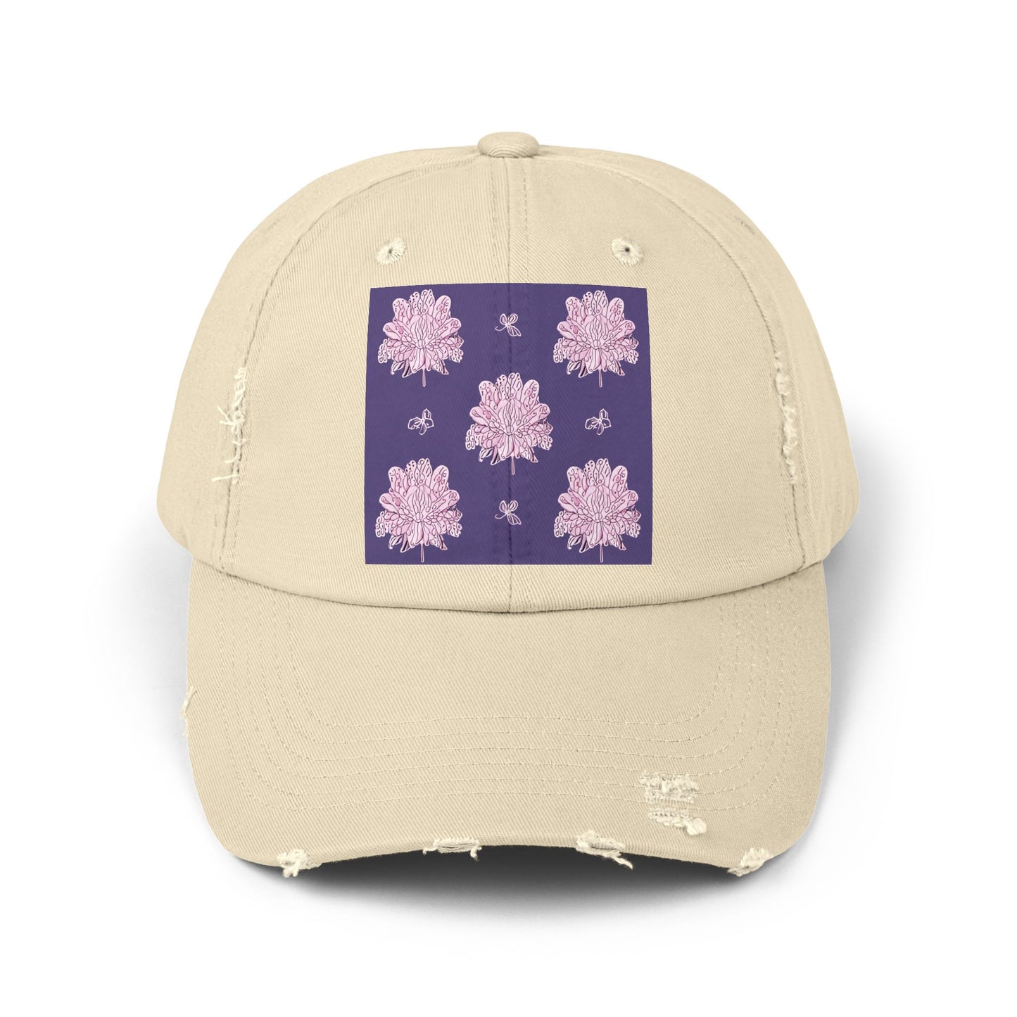 Magenta Floral Butterflies Unisex Distressed Cap