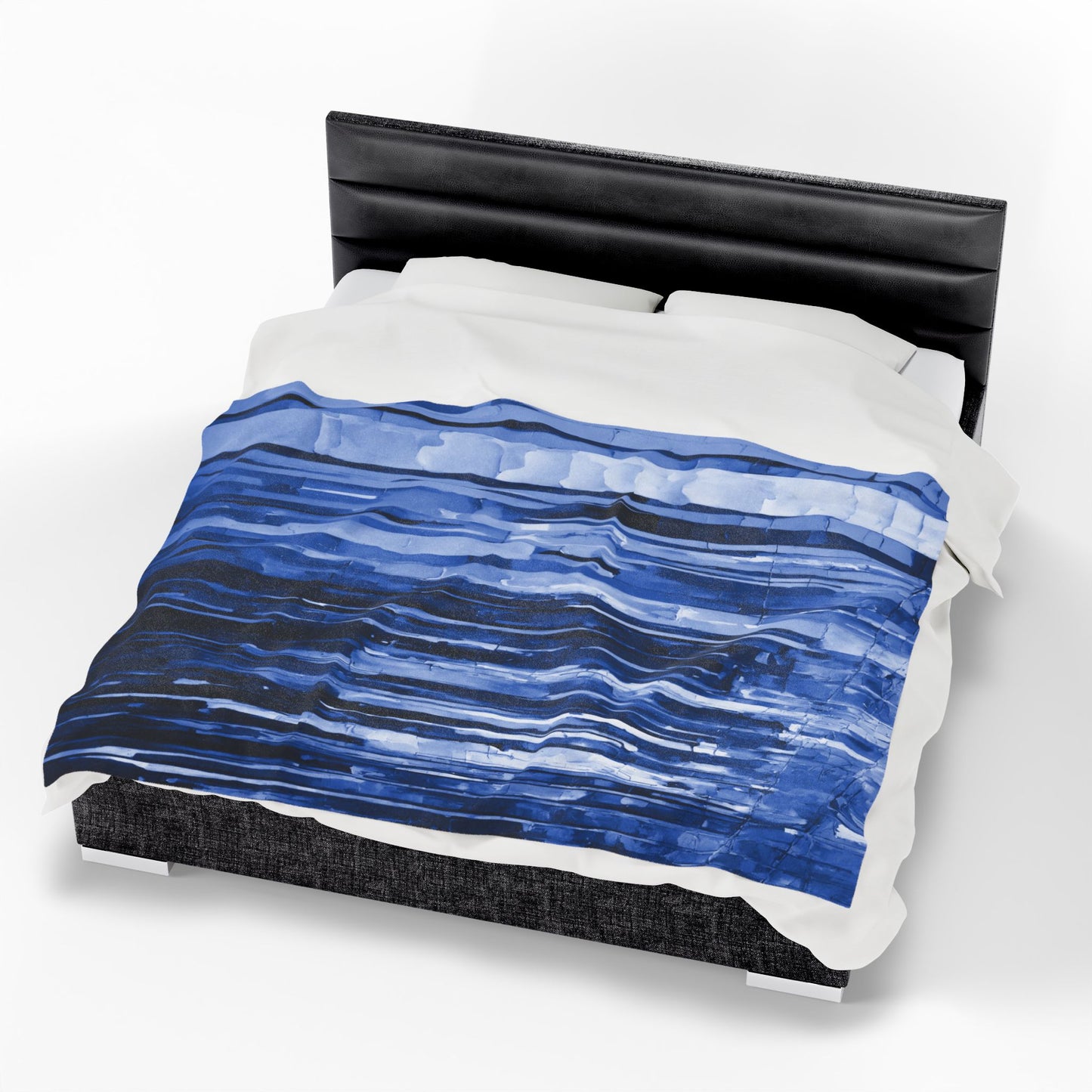 Striped Deep Blue Velveteen Plush Blanket, 60" x 80"