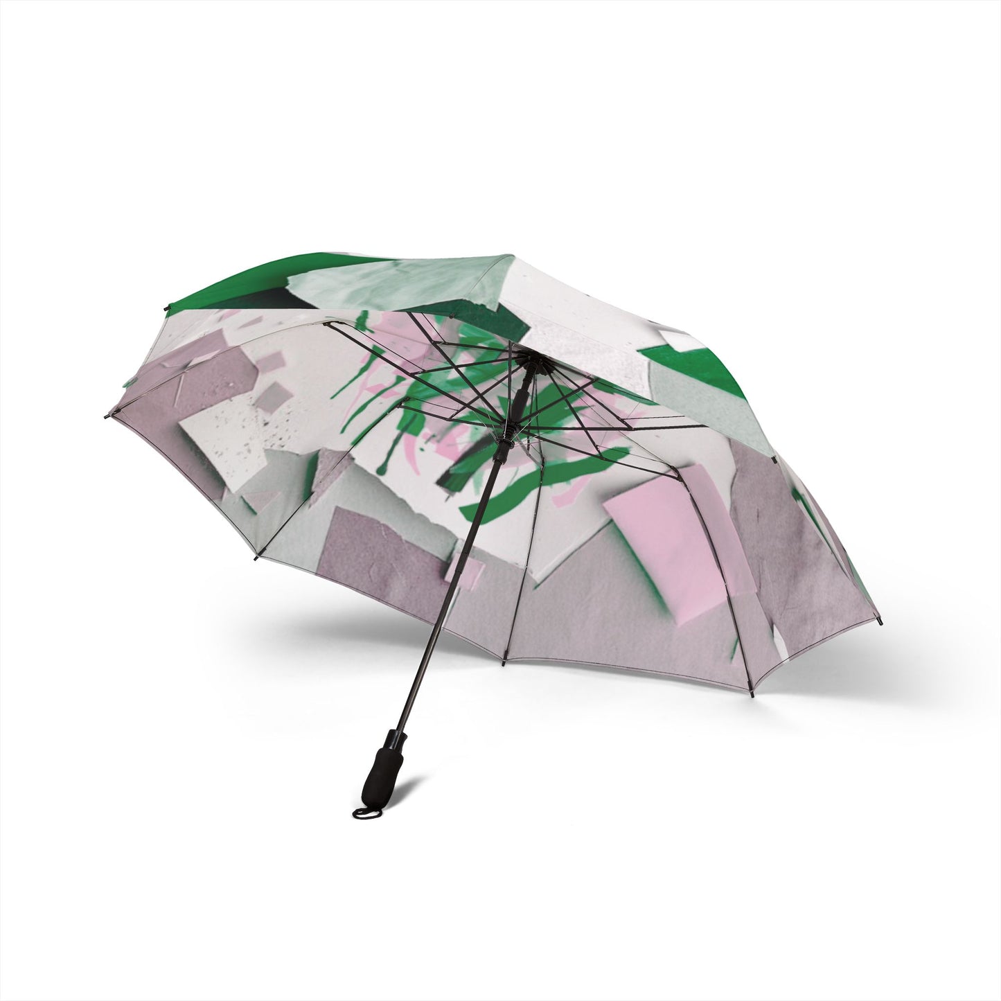 Deep Green Pink Paper Paint Foldable Umbrella - Compact & Chic