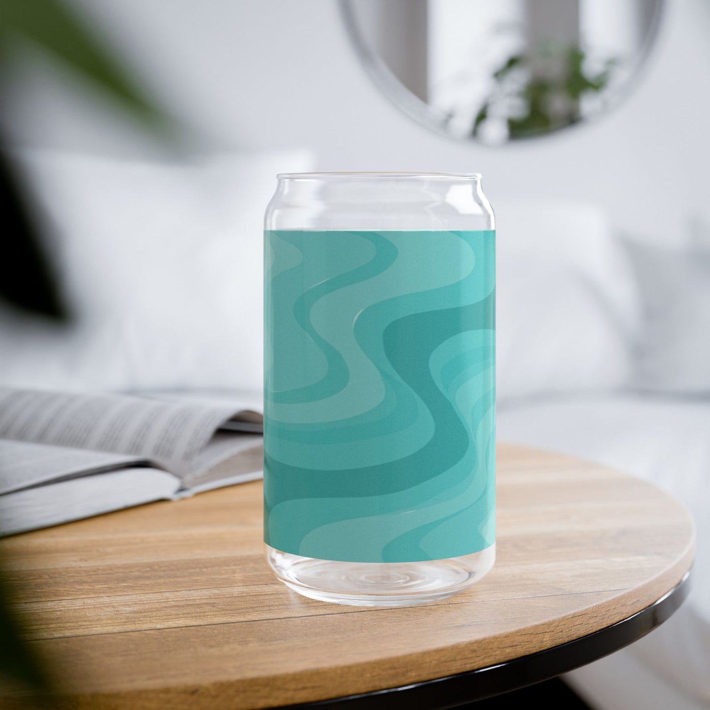 Tif Green Wavey Sipper Glass, 16oz