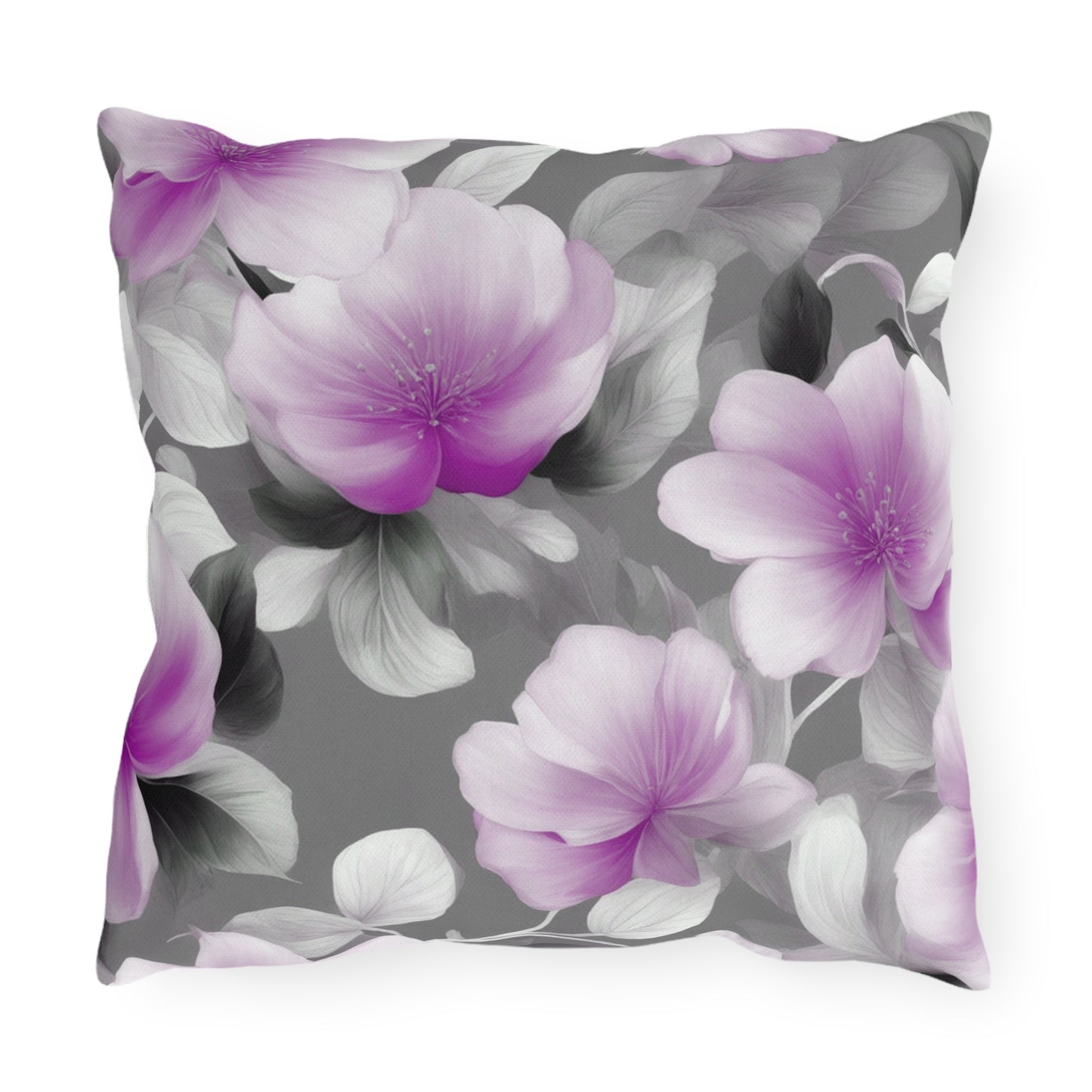 Red Blossom Floral Bunch Outdoor Pillow, 16" x 16"