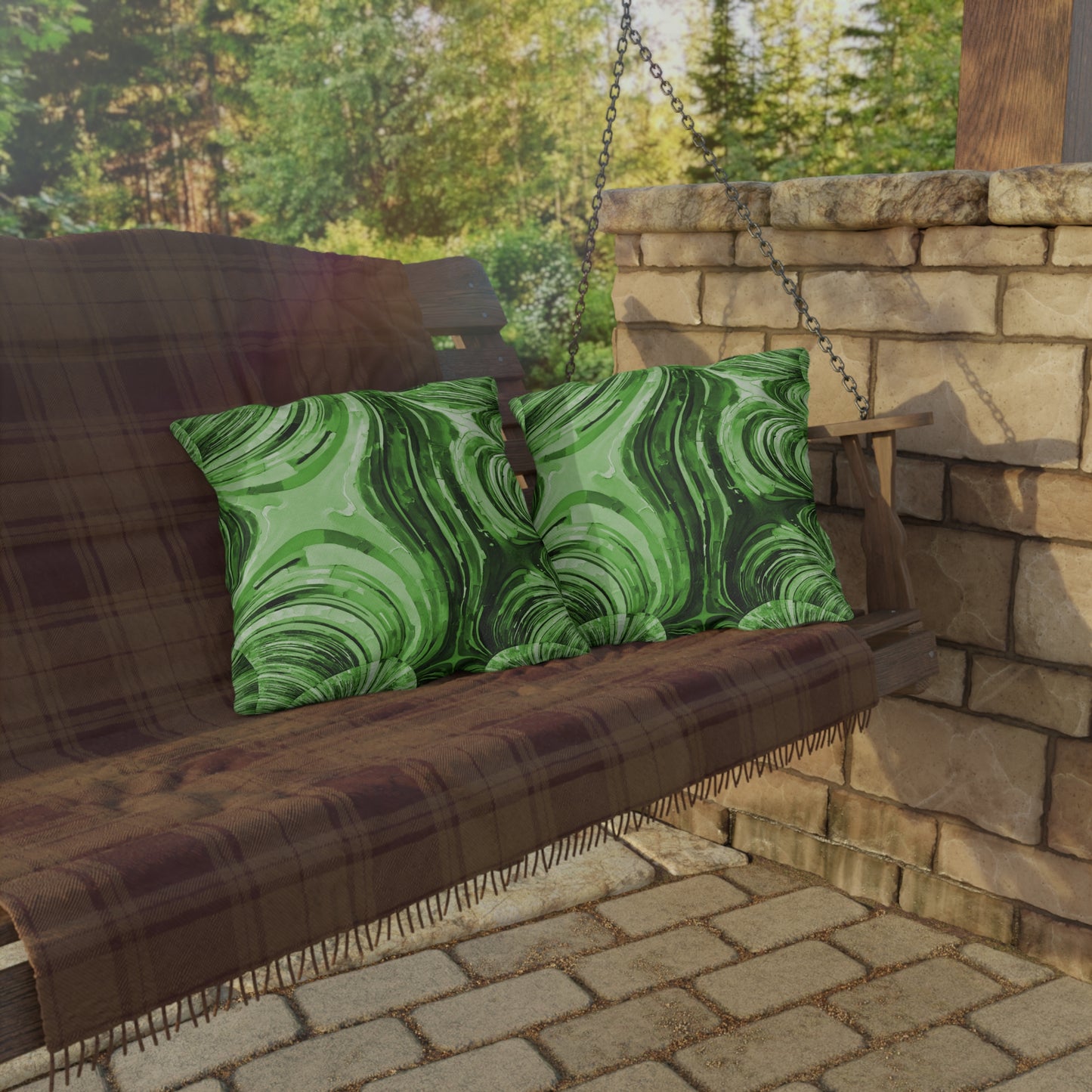Uzi Spiral Mint Pastel Outdoor Pillow, 18" x 18"