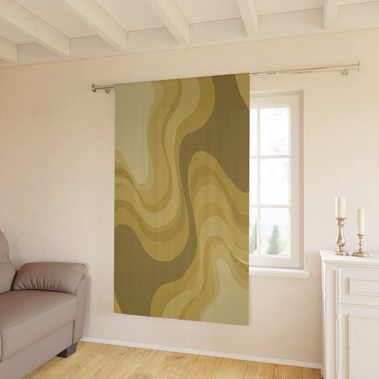 Brown Wavey Window Curtain, 50" x 84", blackout