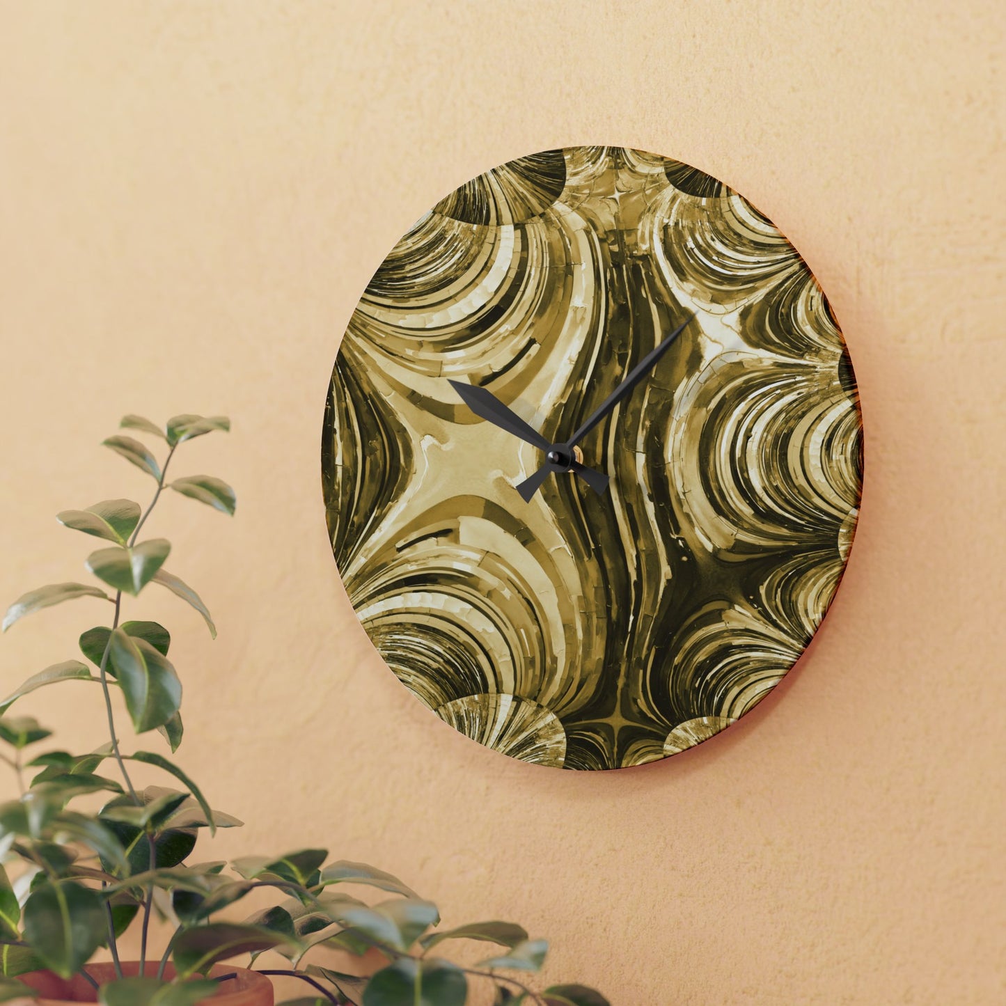 Uzi Spiral Light Brown Acrylic Wall Clock, Round or Square, 10.75" x 10.75"
