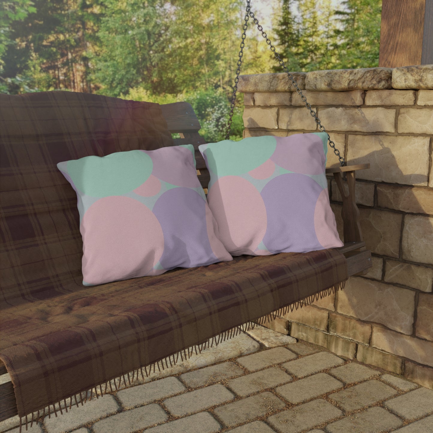Pastel Peach and Soft Green Patches 20" x 20" Outdoor Pillows