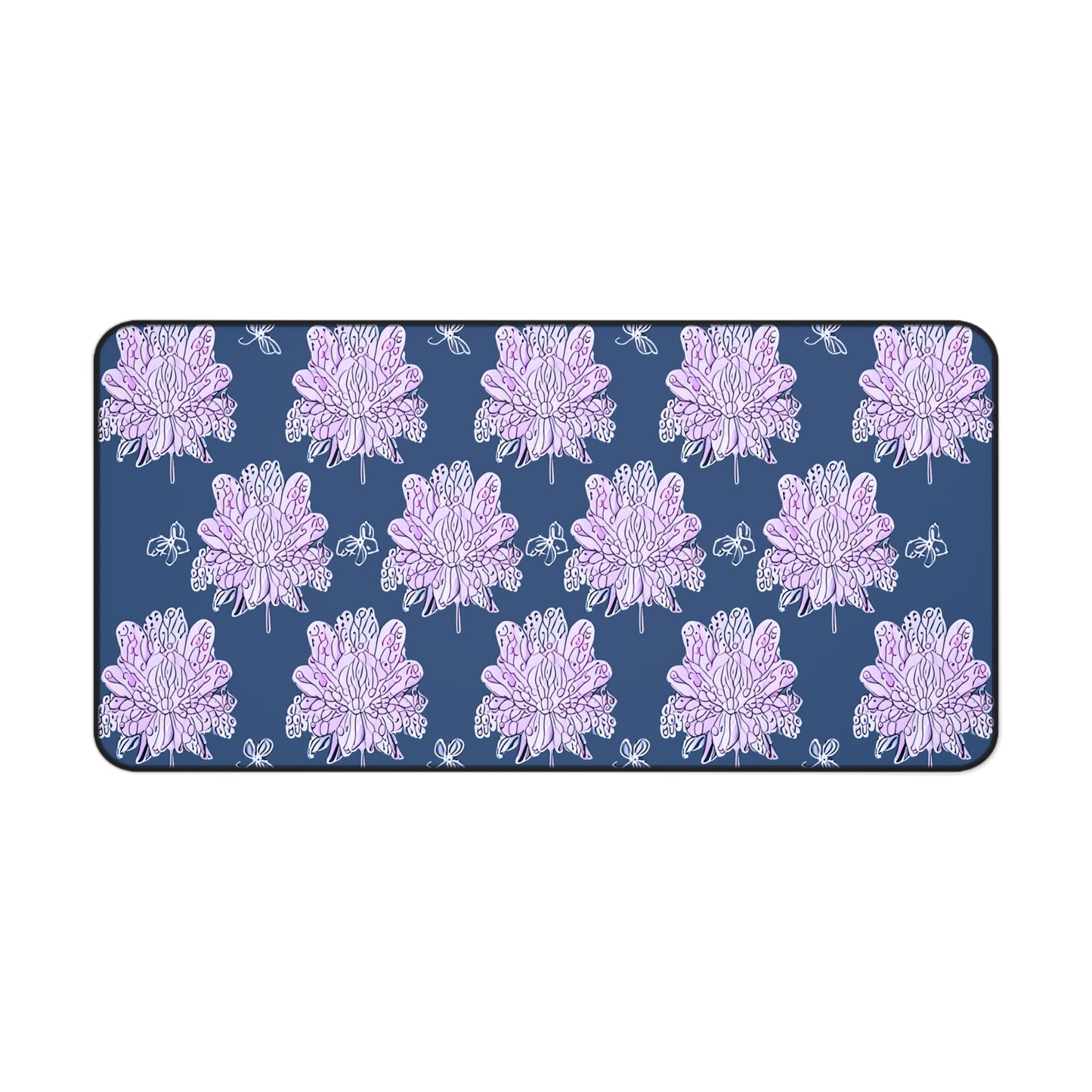 Purple White Floral Butterflies 16" x 32" Desk Mat