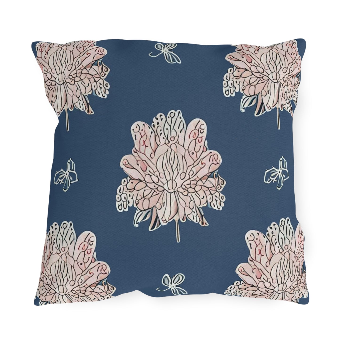 Rose White Floral Butterflies 18" x 18" Outdoor Pillow