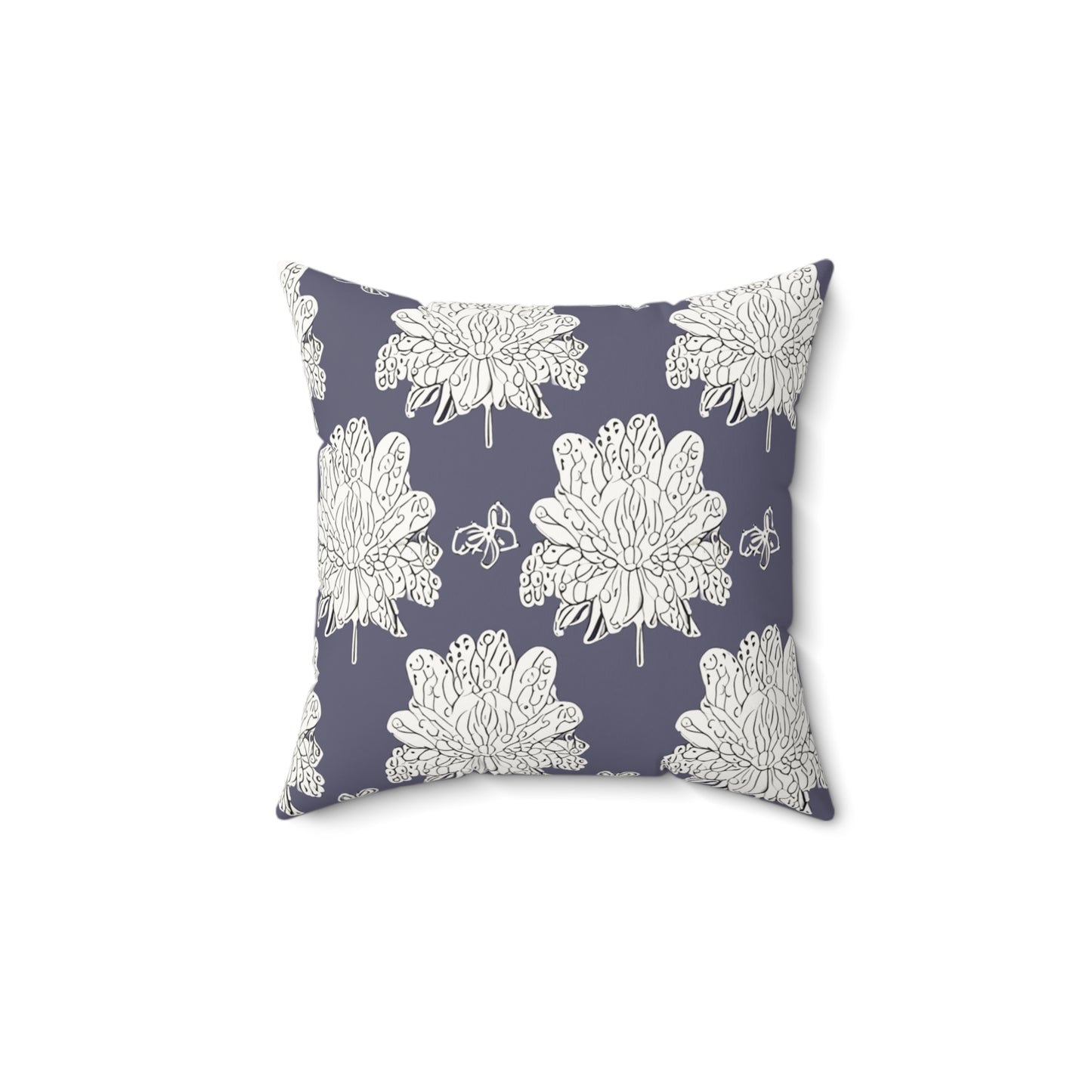 White Floral Butterflies 14" x 14" Faux Suede Square Pillow