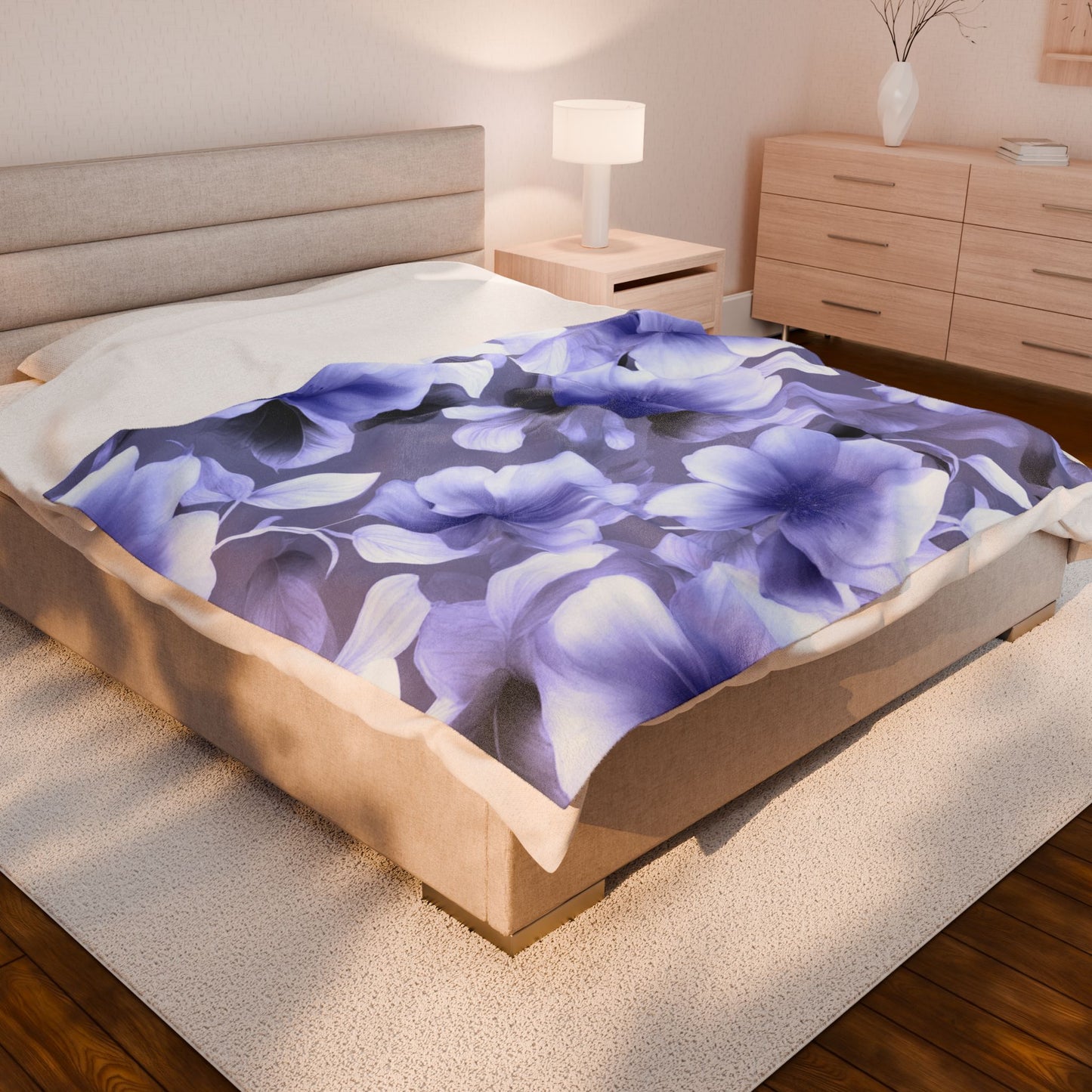 Indigo Blossom Floral Bunch Velveteen Plush Blanket, 60" x 80"
