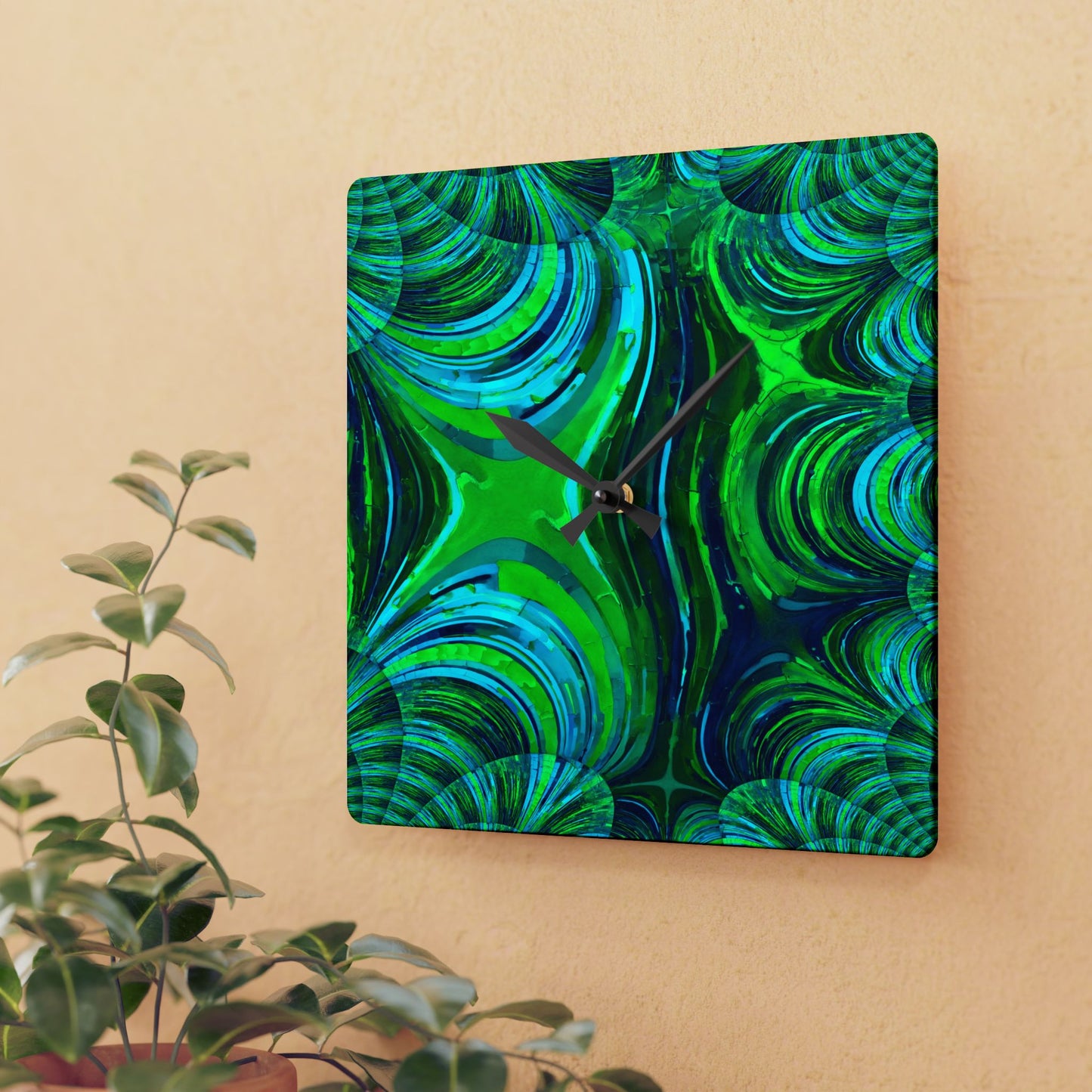 Uzi Spiral Blue Green Acrylic Wall Clock, Round or Square, 10.75" x 10.75"