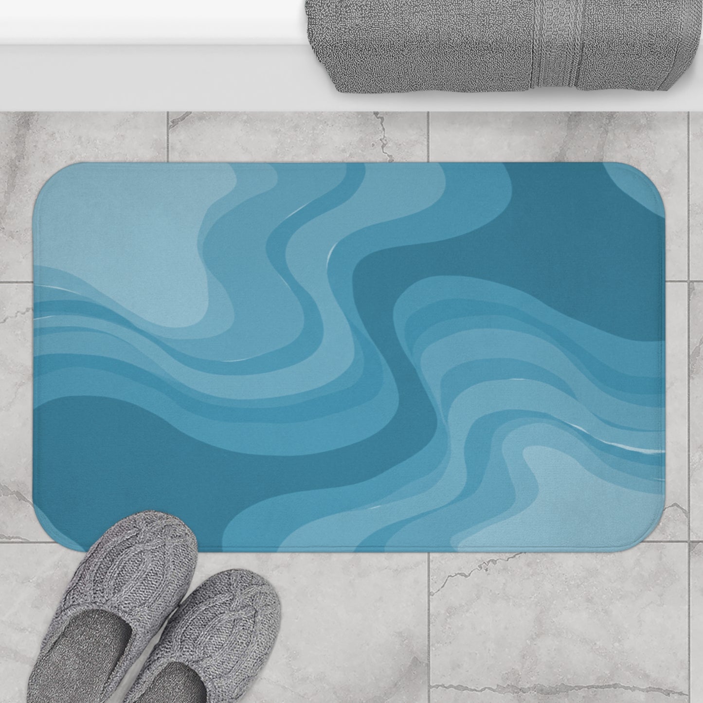 Sky Blue Wavey 34" x 21" Bath Mat
