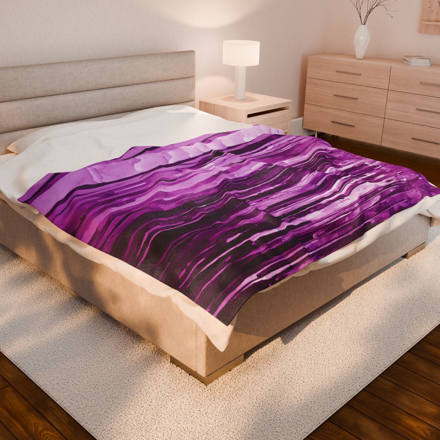 Striped Powder Lavender Velveteen Plush Blanket, 60" x 80"