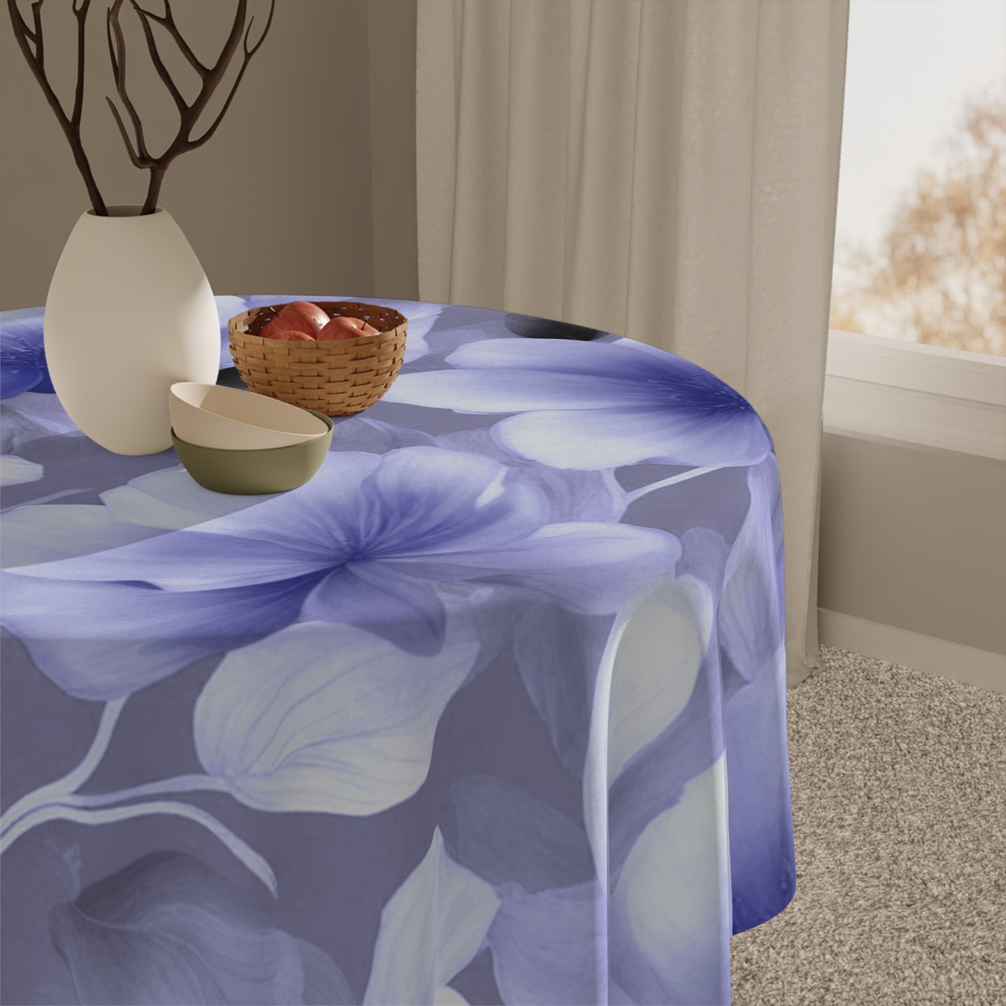 Indigo Blossom Floral Bunch Tablecloth, 55" x 55"