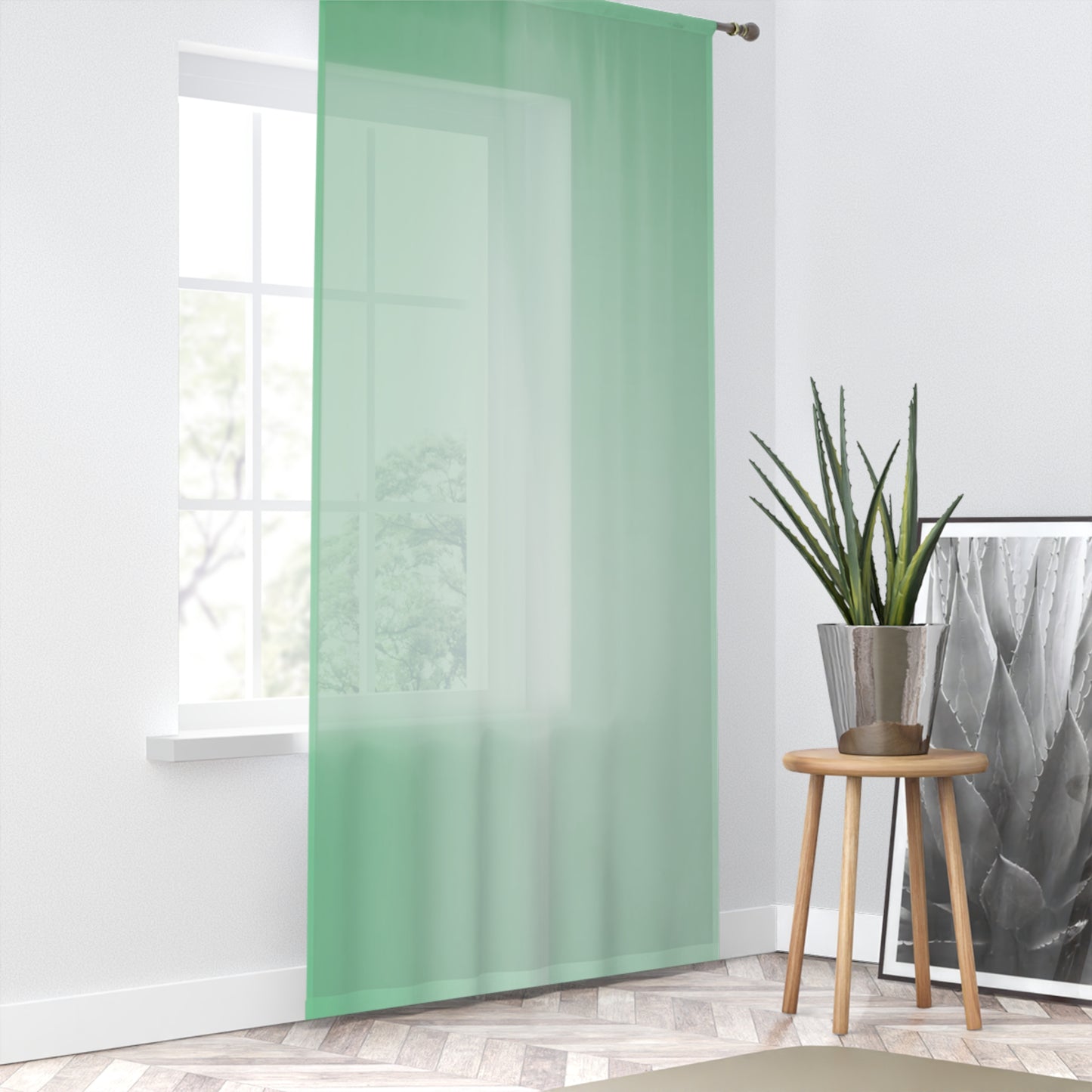 Mint Fade Sheer Window Curtain, 50" x 84", partially transparent