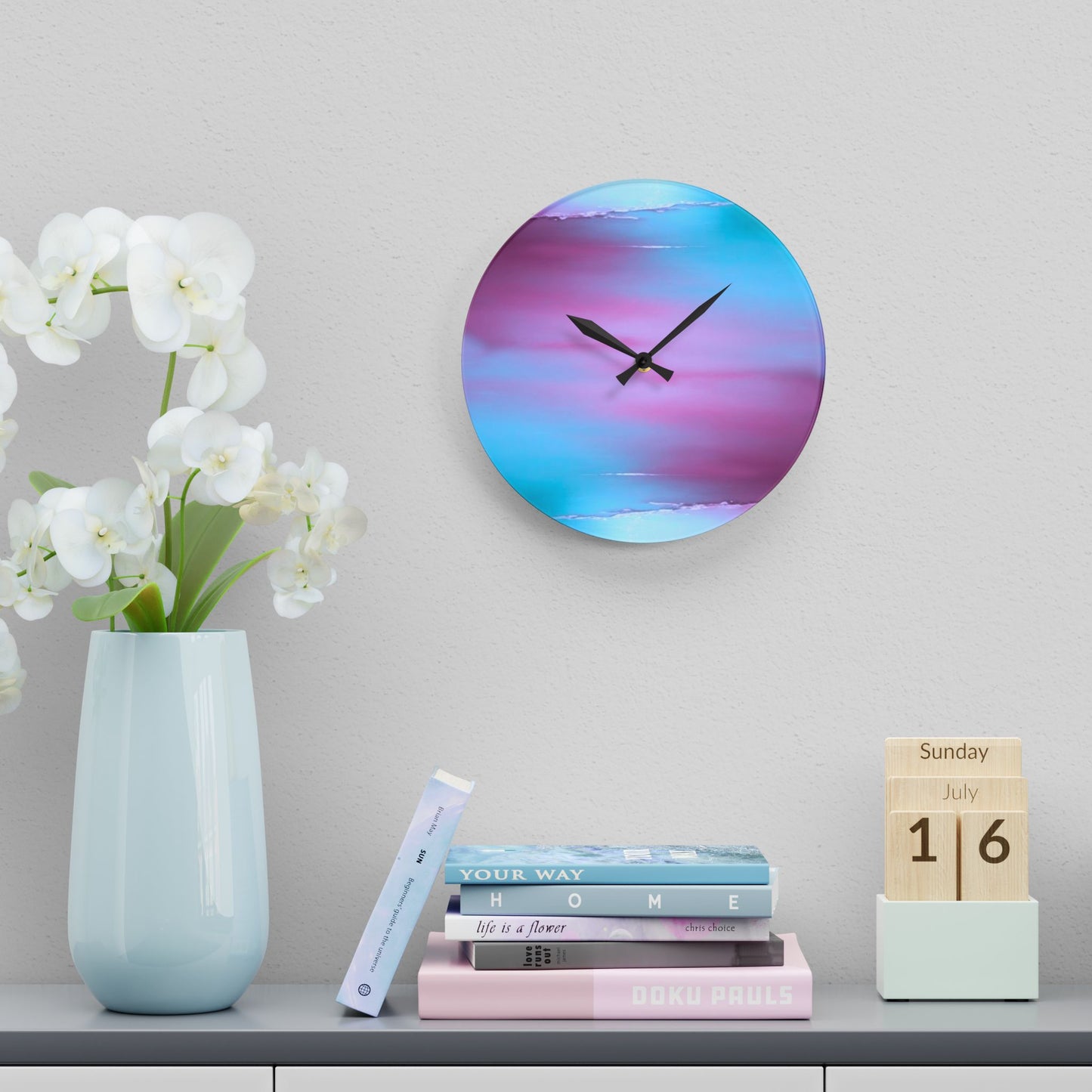 Wine Sea Blue Fog Acrylic Wall Clock, Round or Square, 10.75" x 10.75"
