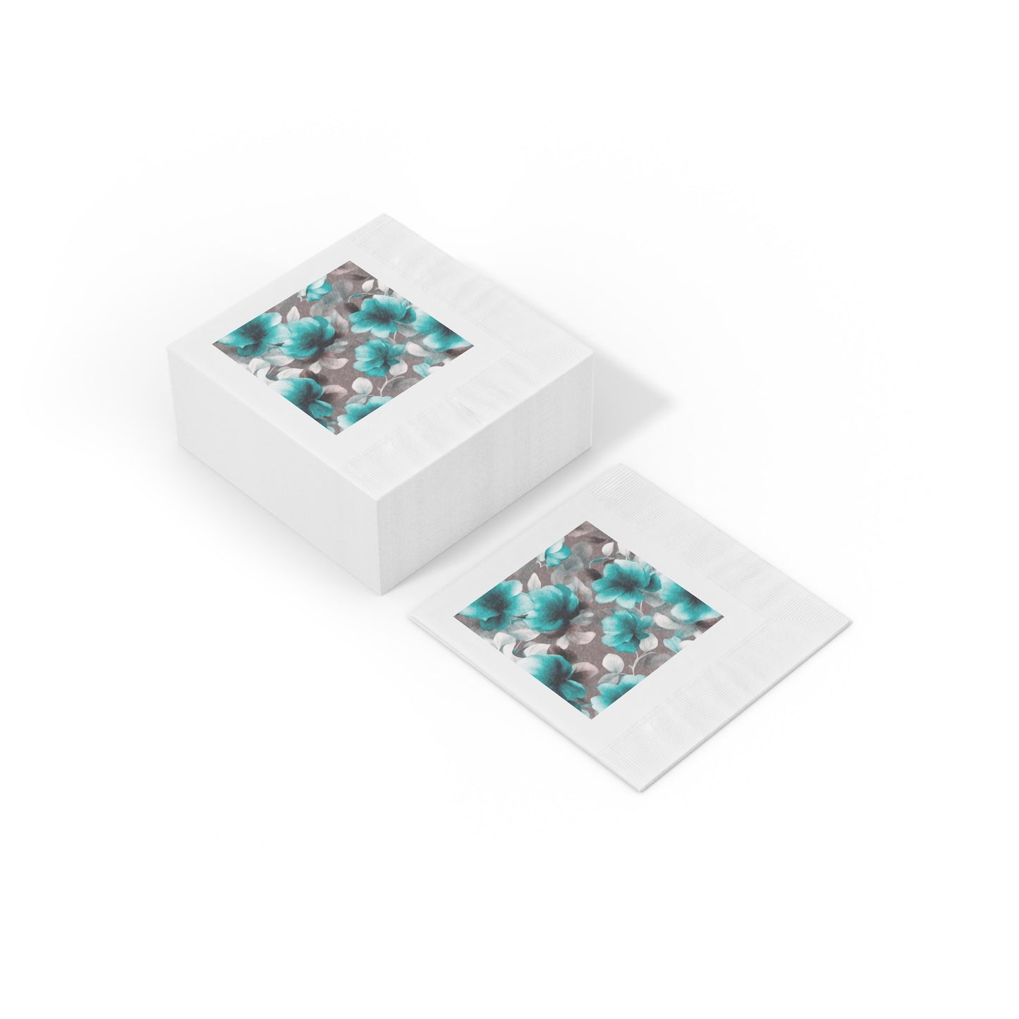 Tif Green Gray Floral Bunch White Coined Napkins, 4.8" x 4.8"