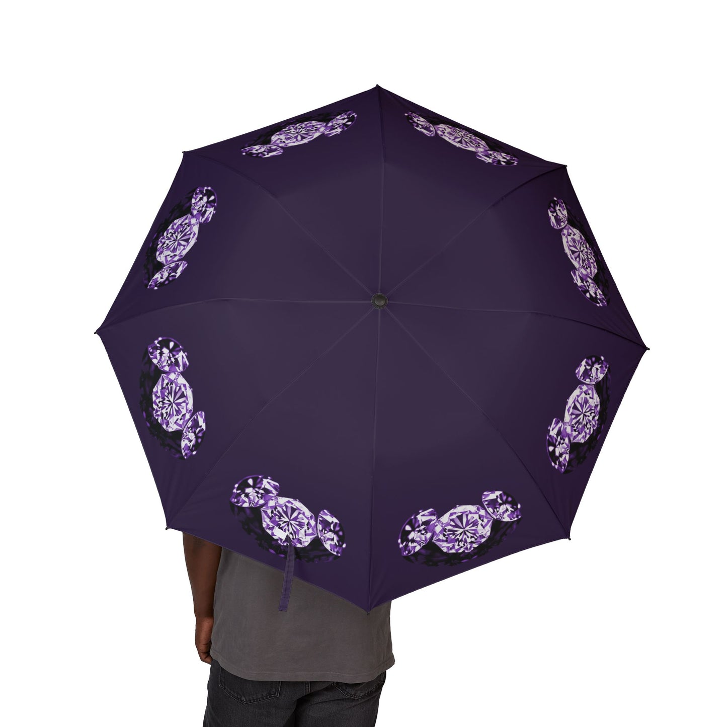 Stylish Deep Purple Tri-Diamonds Foldable Umbrella - Compact & Chic