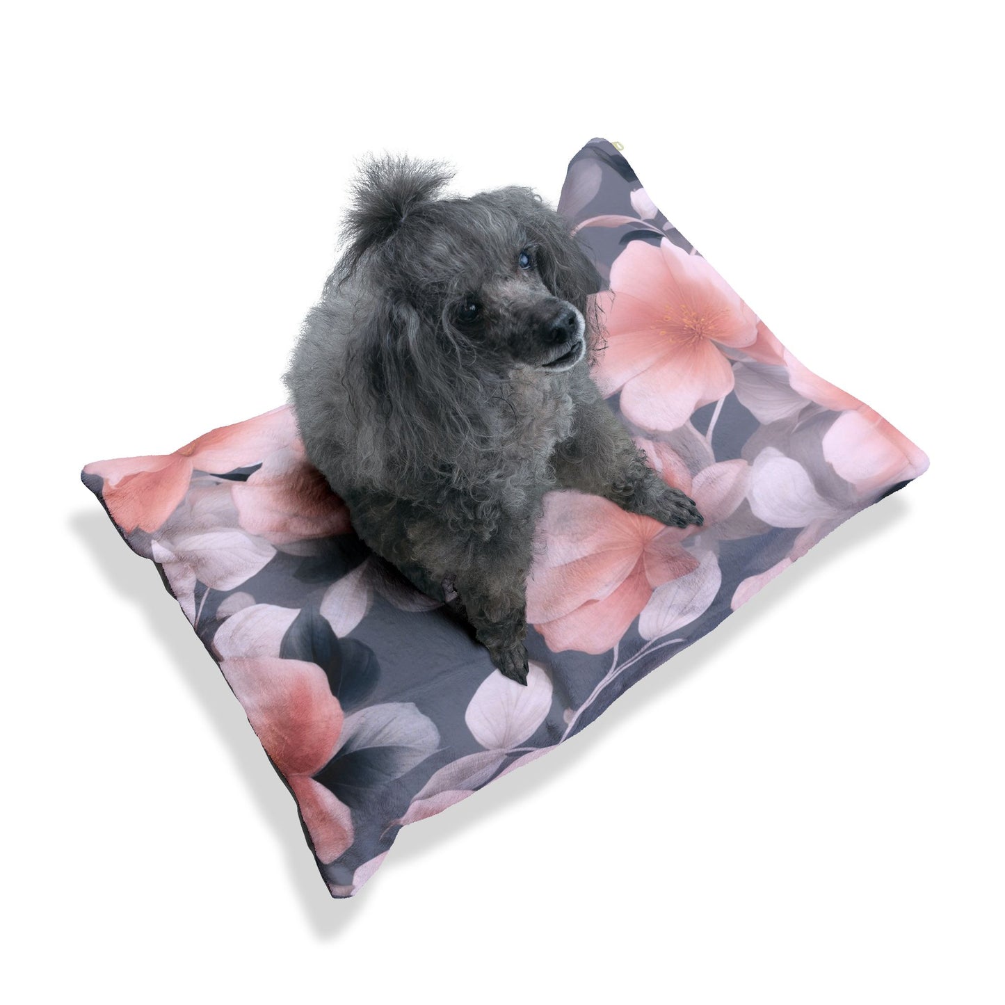 Peach and Blue Gray Floral Bunch Pet Bed, 28" × 18"