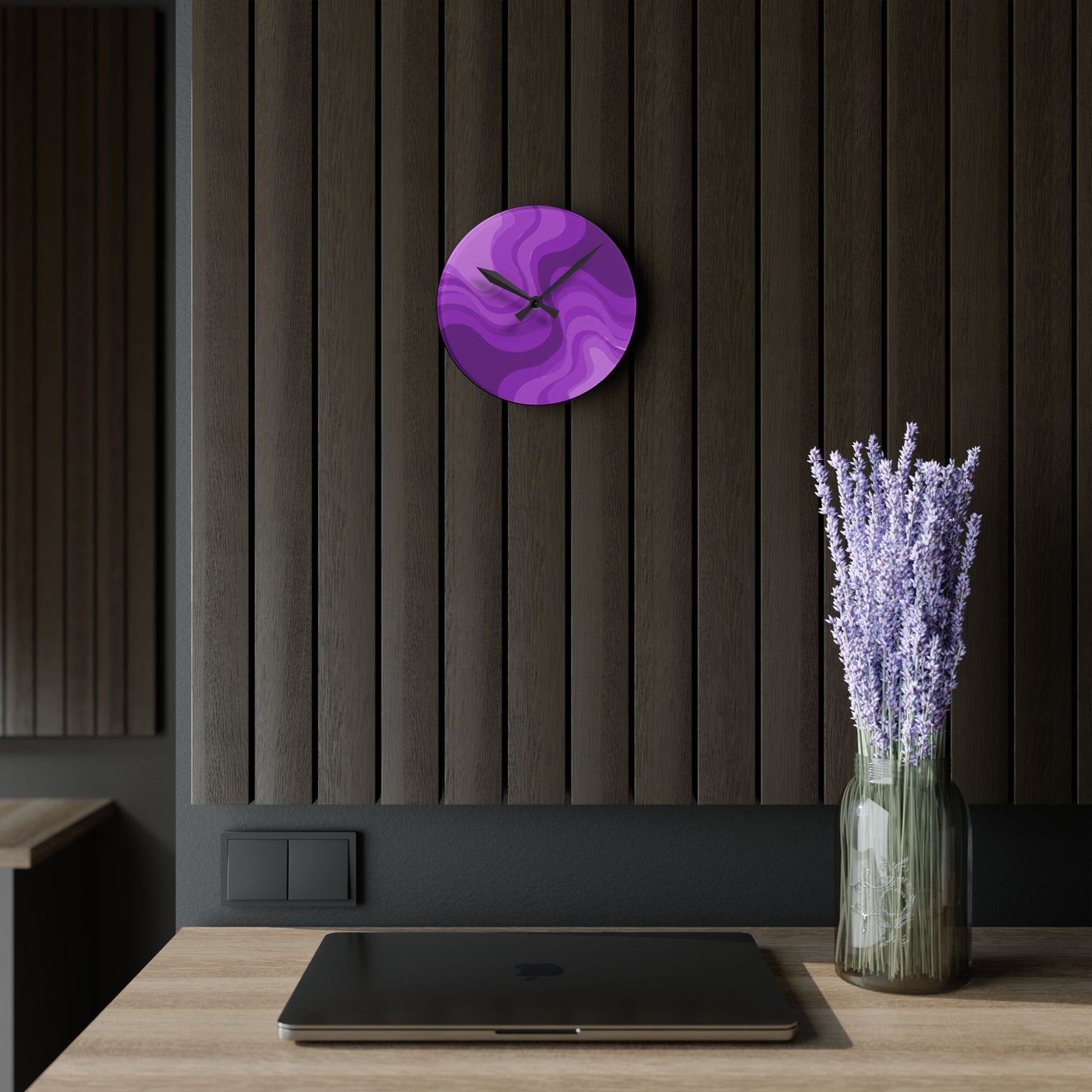 Wavey Purple Wavey 8" x 8" Round Acrylic Wall Clock