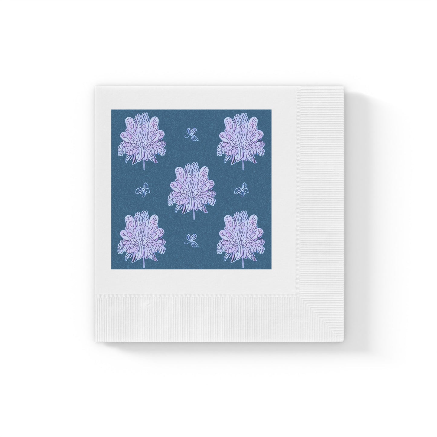 Lavender Floral Butterflies White Coined Napkins, 4.8" x 4.8"