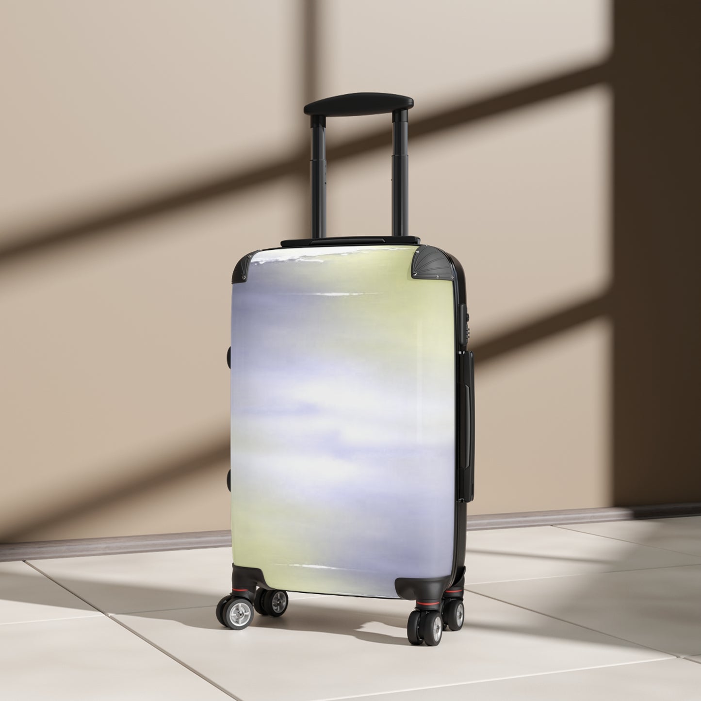 Lavender Sea Golden Fog Small Suitcase with built in lock, 4 double-wheels, telescopic handle, and ABS back hard-shell