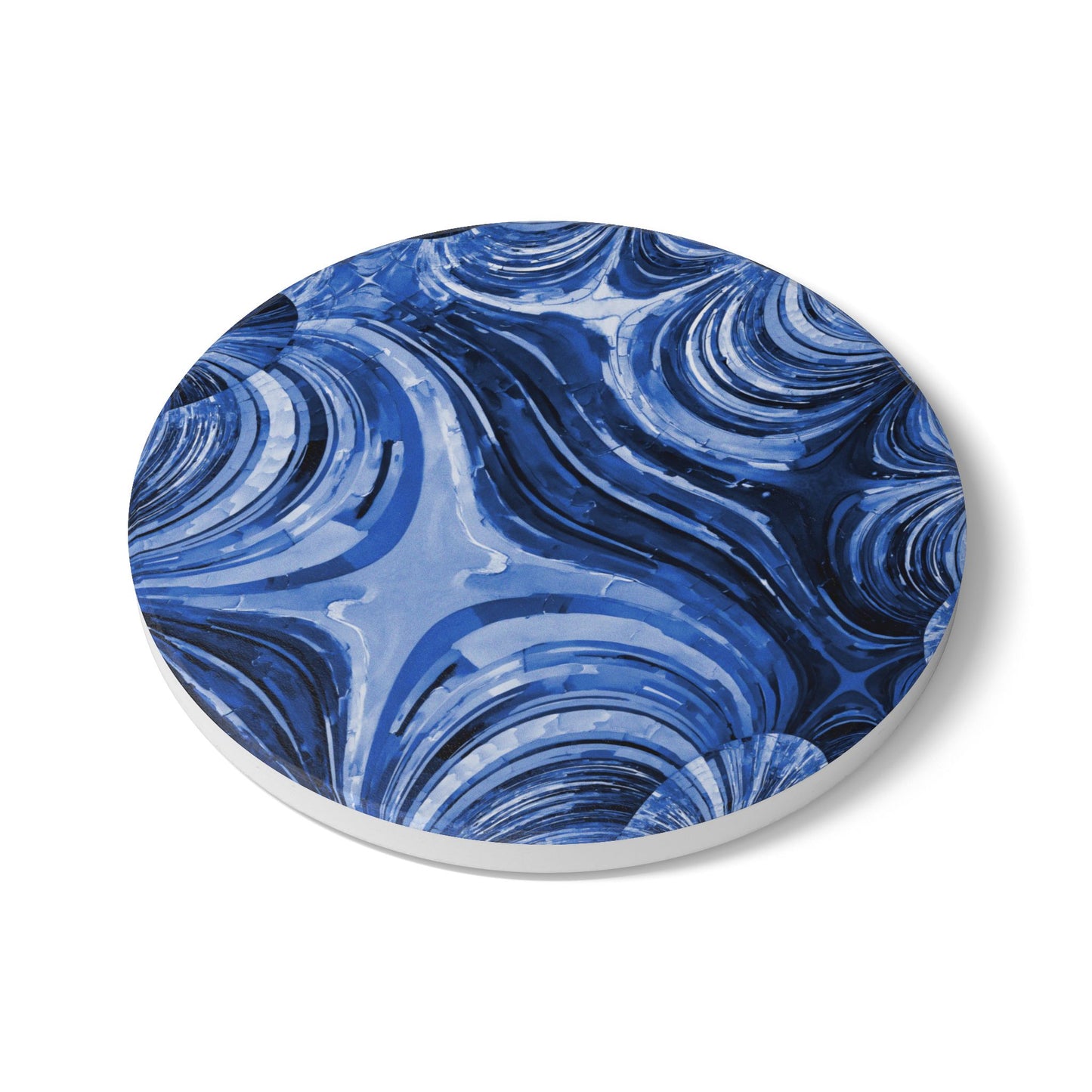Uzi Spiral Deep Blue 4" x 4" Round Ceramic Coaster