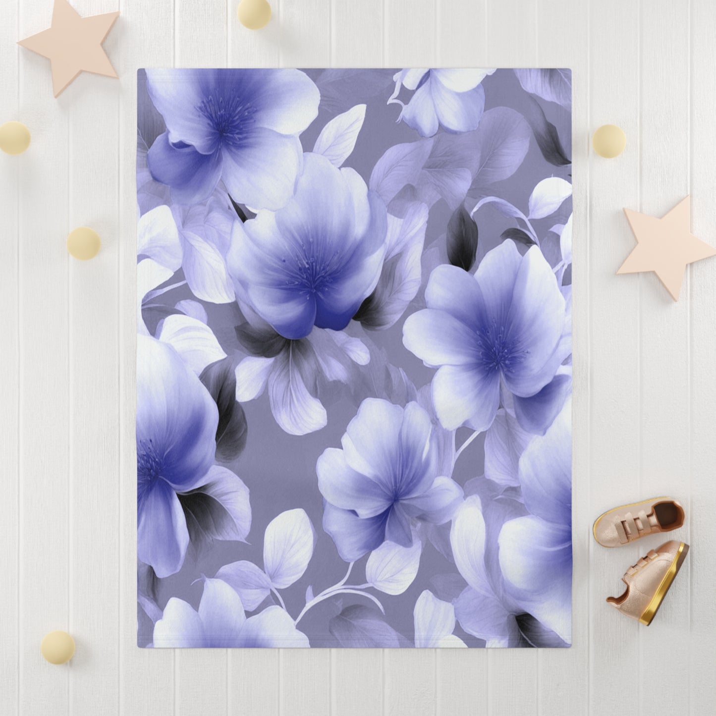 Indigo Blossom Floral Bunch Soft Fleece Baby Blanket, 30" x 40"