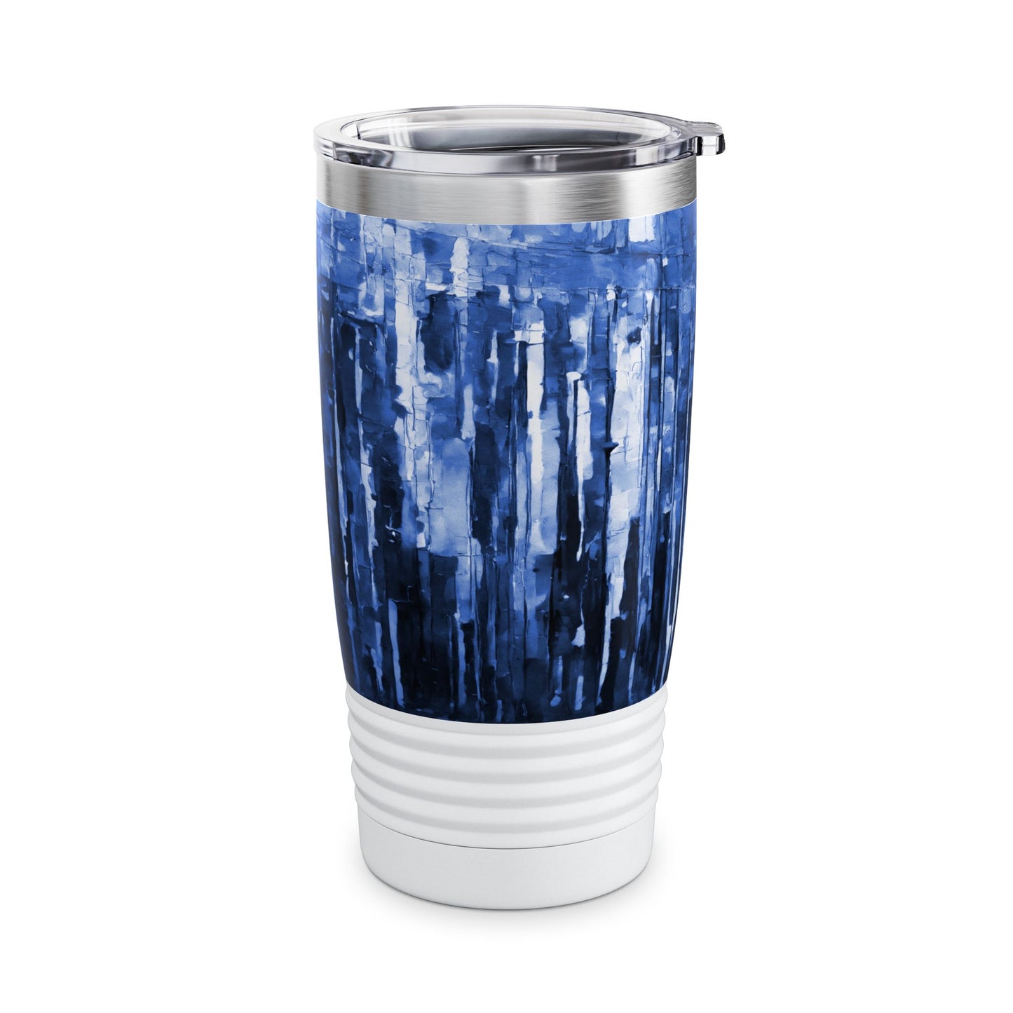 Striped Deep Blue Ringneck Tumbler, 20oz in white, steel and black