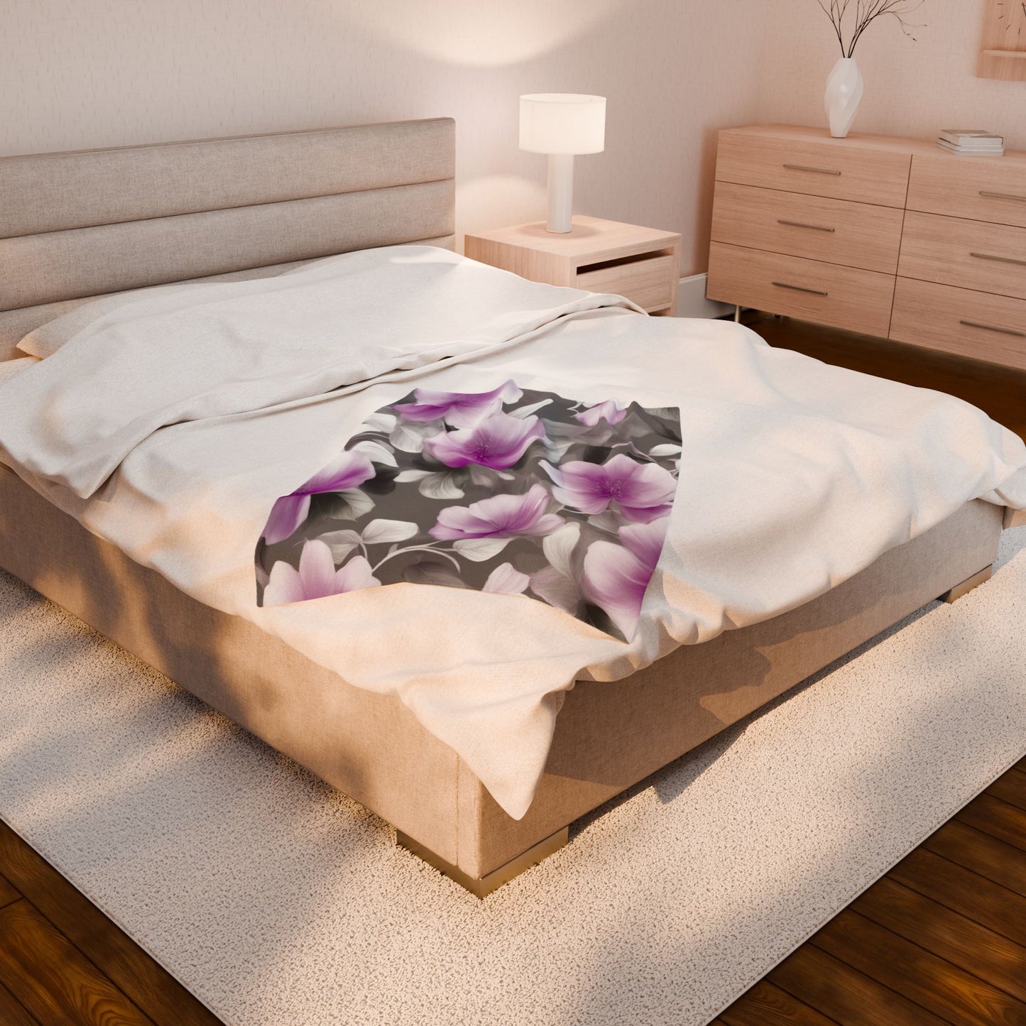 Purple Blossom Floral Bunch Velveteen Plush Blanket, 30" x 40"