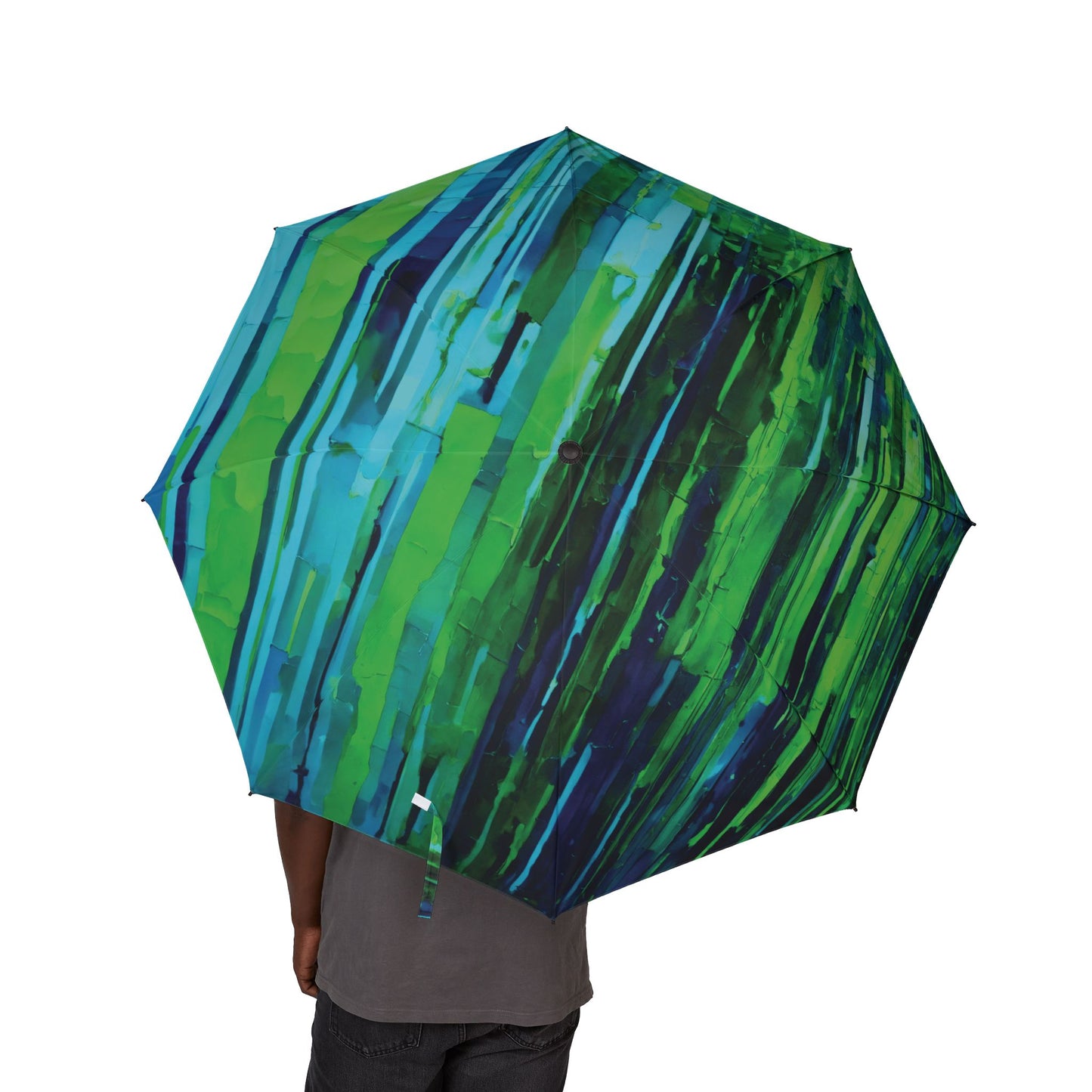 Striped Blue Green Foldable Umbrella - Compact & Chic