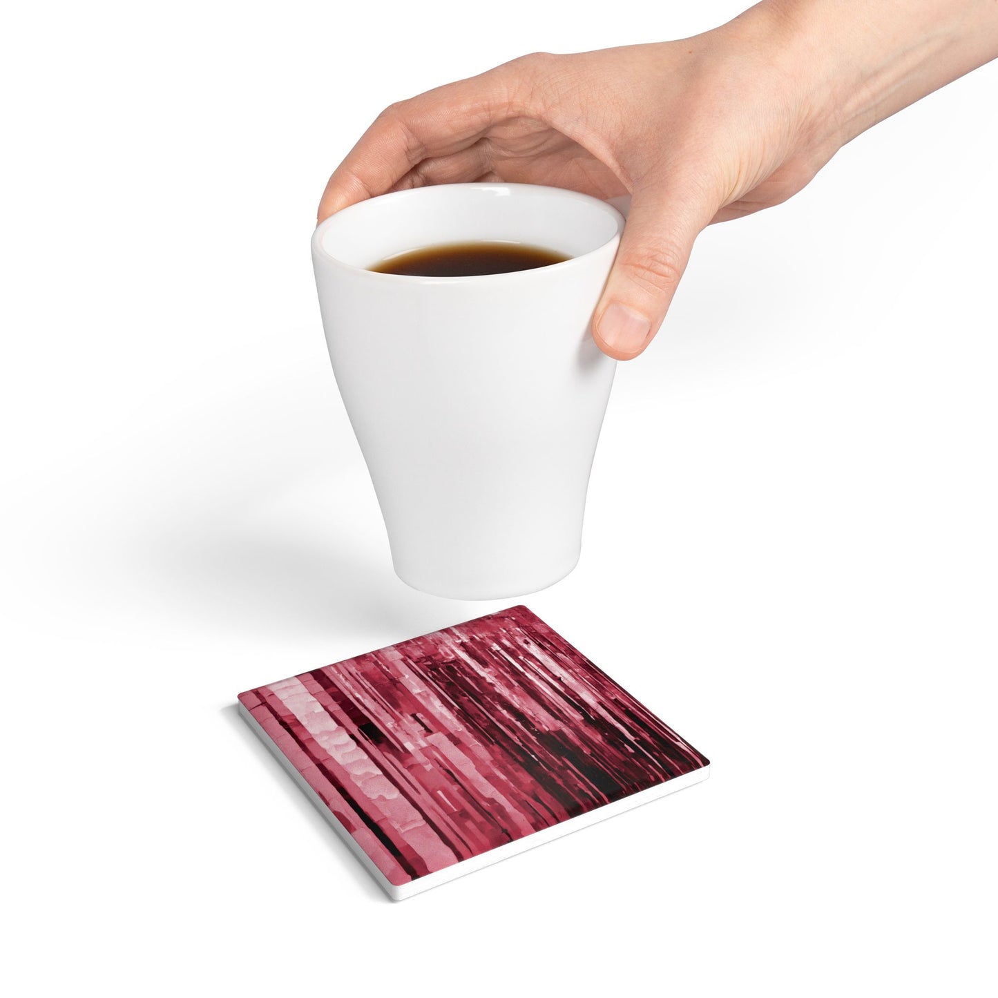 Striped Ruby 4" x 4" Square Ceramic Coaster