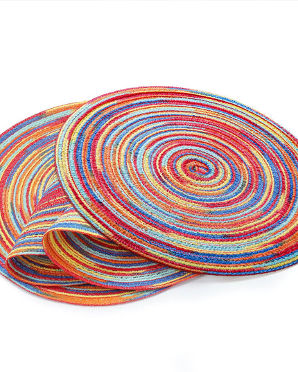 Set of 4 Rainbow Woven Cotton Placemats – 12" Round, Washable & Reusable