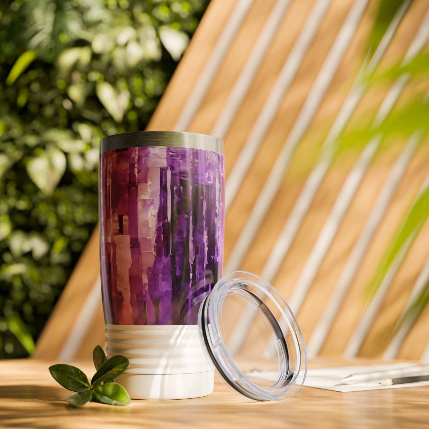 Striped Powder Lavender Ringneck Tumbler, 20oz in white, steel and black