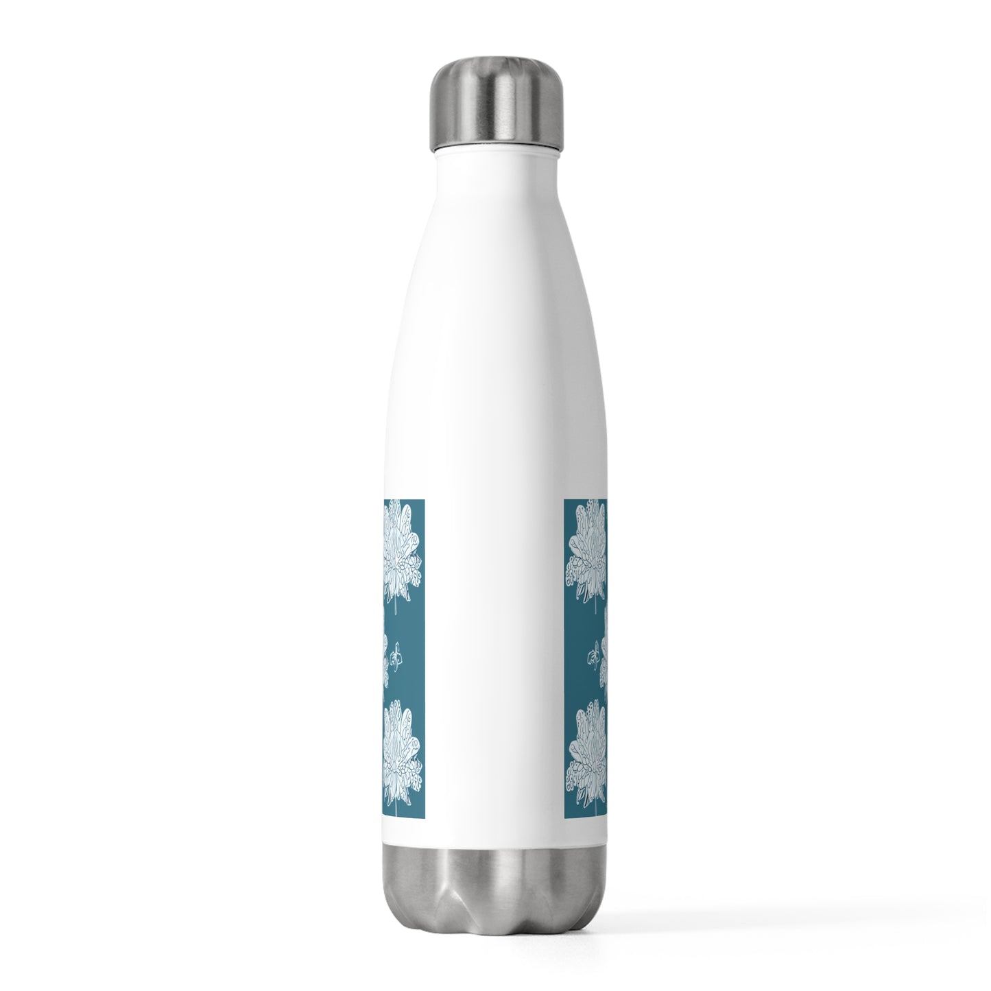 Tif Green White Floral Butterflies 20oz Insulated Water Bottle