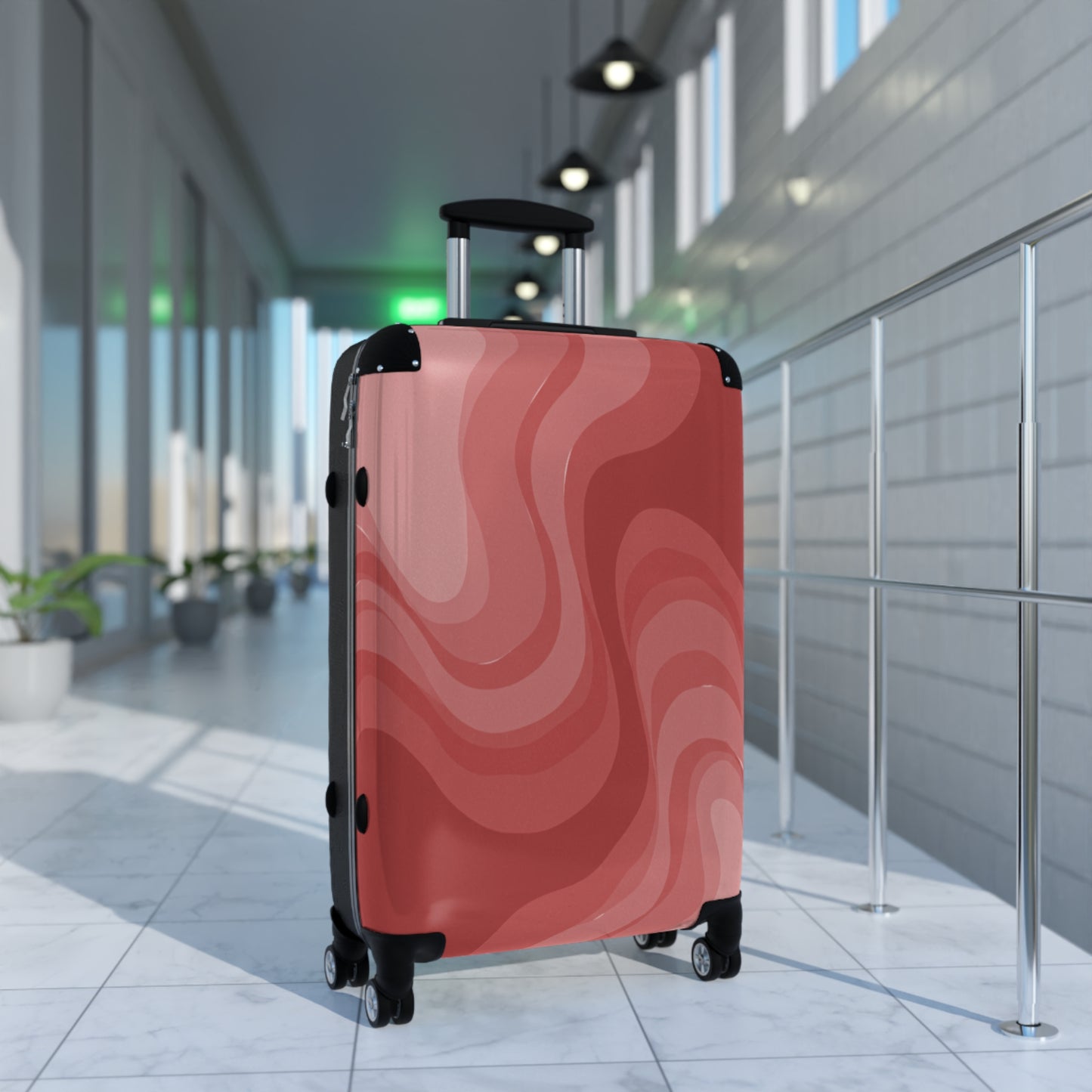 Power Red Wavey Medium Suitcase with built in lock, 4 double-wheels, telescopic handle, and ABS back hard-shell